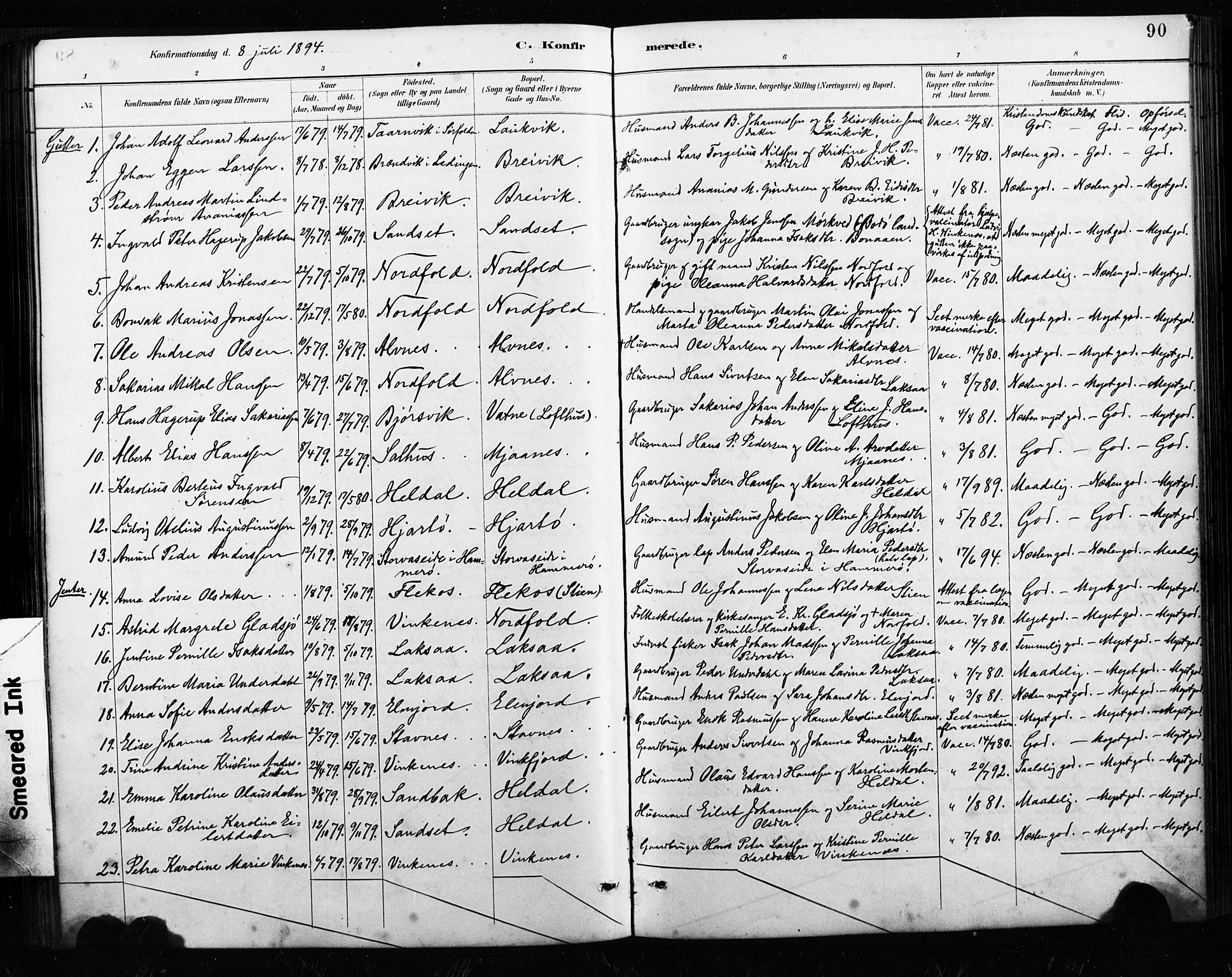 Ministerialprotokoller, klokkerbøker og fødselsregistre - Nordland, AV/SAT-A-1459/858/L0834: Parish register (copy) no. 858C01, 1884-1904, p. 90