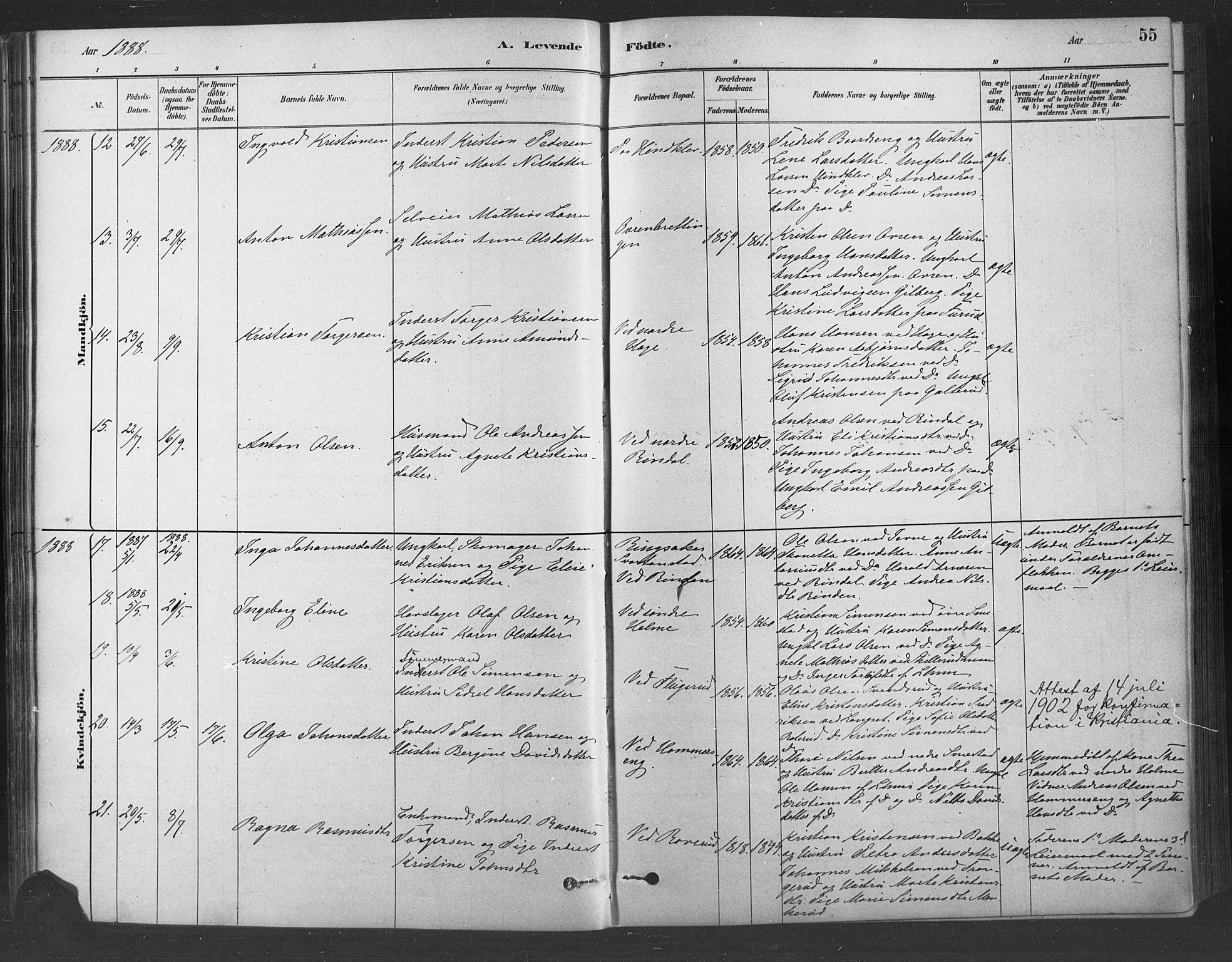 Fåberg prestekontor, AV/SAH-PREST-086/H/Ha/Haa/L0009: Parish register (official) no. 9, 1879-1898, p. 55