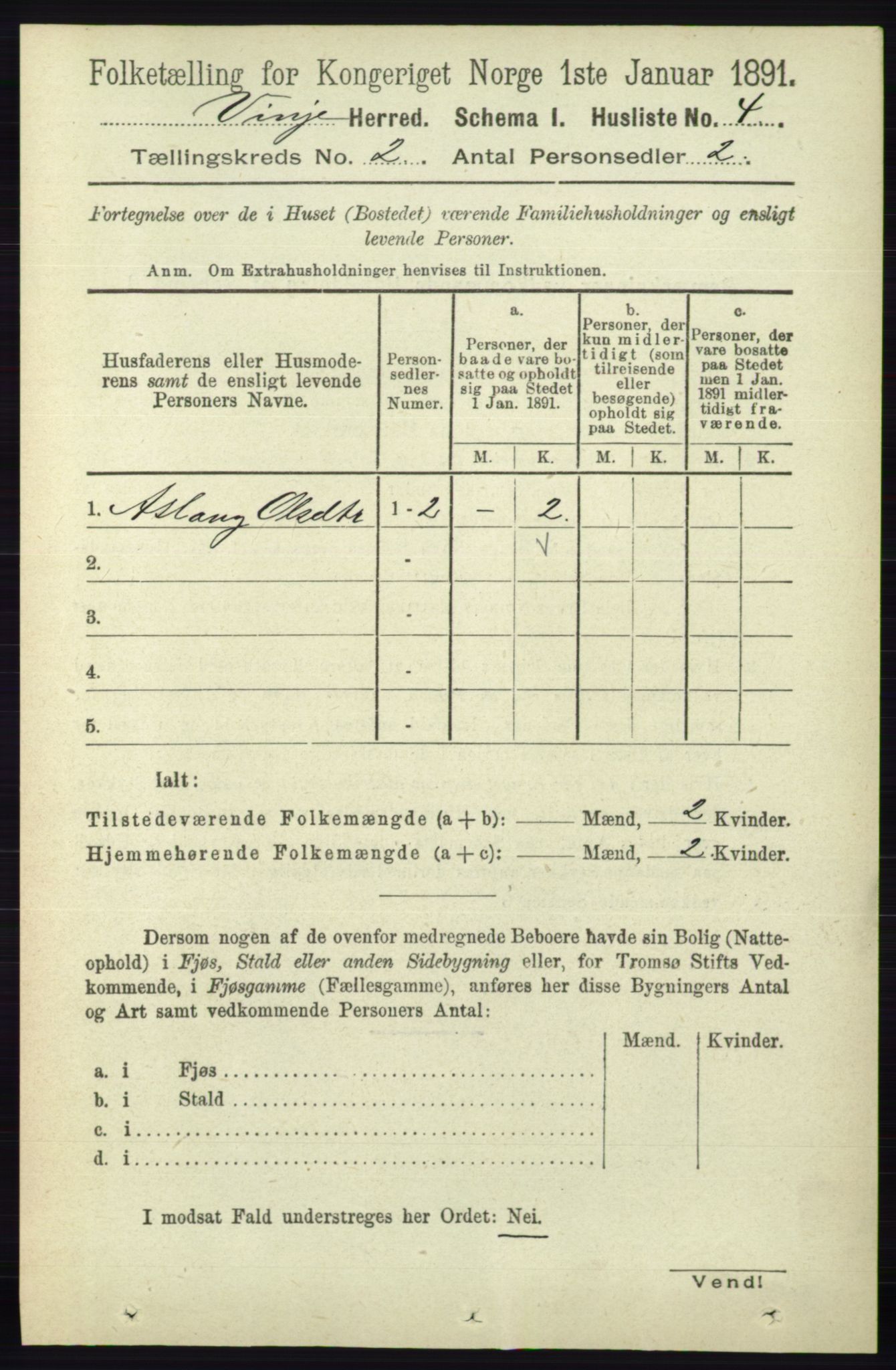 RA, 1891 census for 0834 Vinje, 1891, p. 321