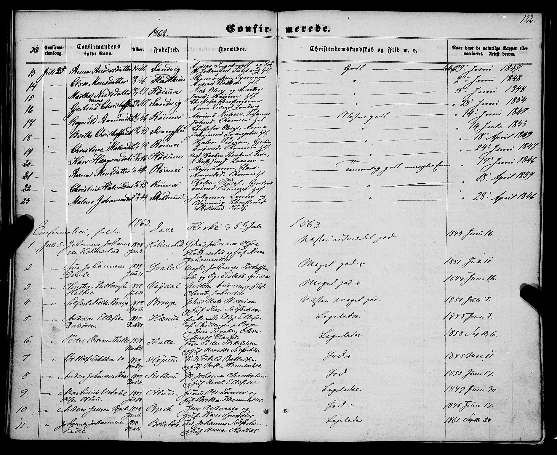 Luster sokneprestembete, SAB/A-81101/H/Haa/Haaa/L0008: Parish register (official) no. A 8, 1860-1870, p. 122