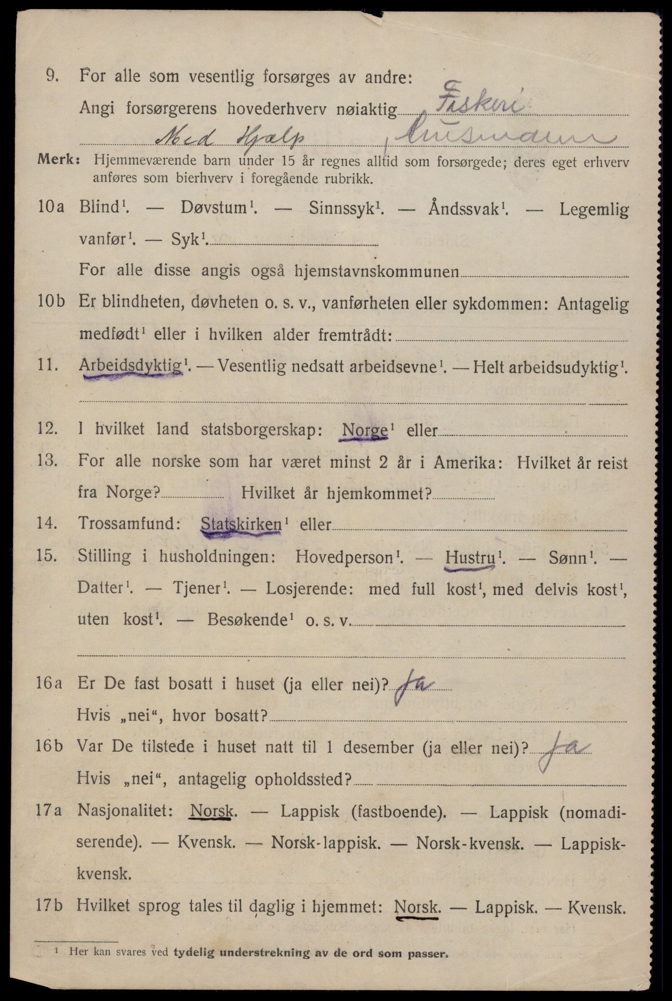 SAT, 1920 census for Moskenes, 1920, p. 2525