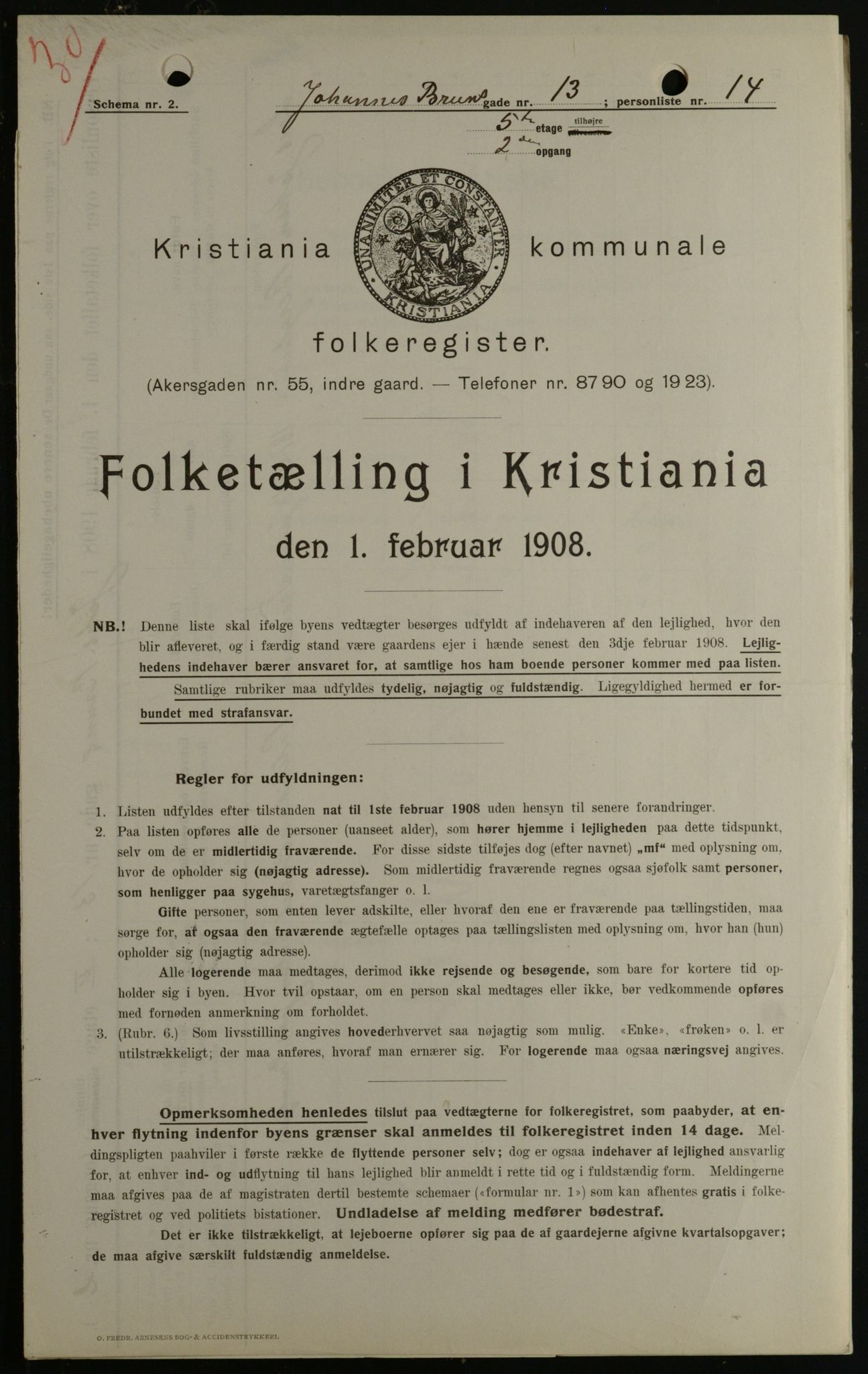 OBA, Municipal Census 1908 for Kristiania, 1908, p. 42143