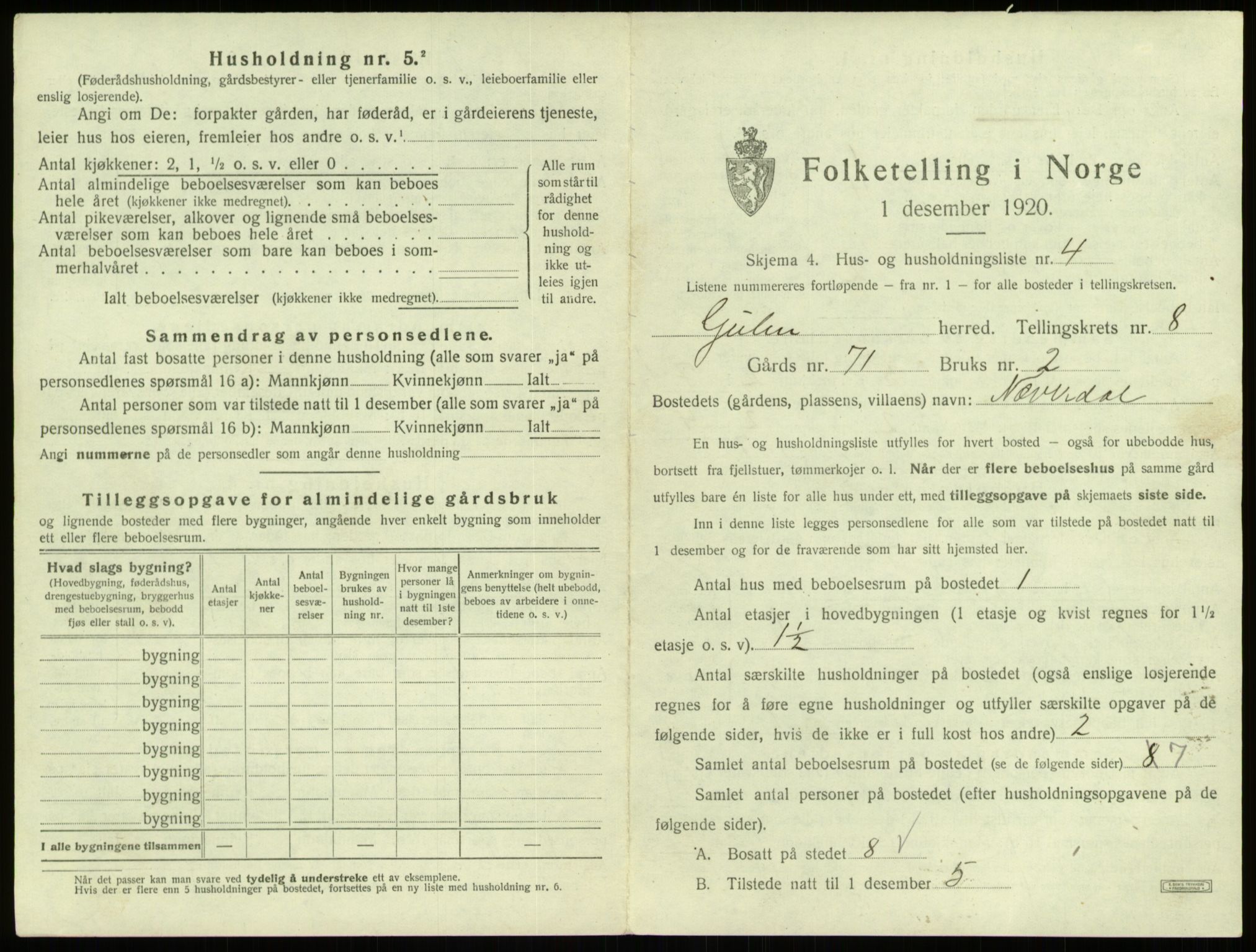 SAB, 1920 census for Gulen, 1920, p. 475