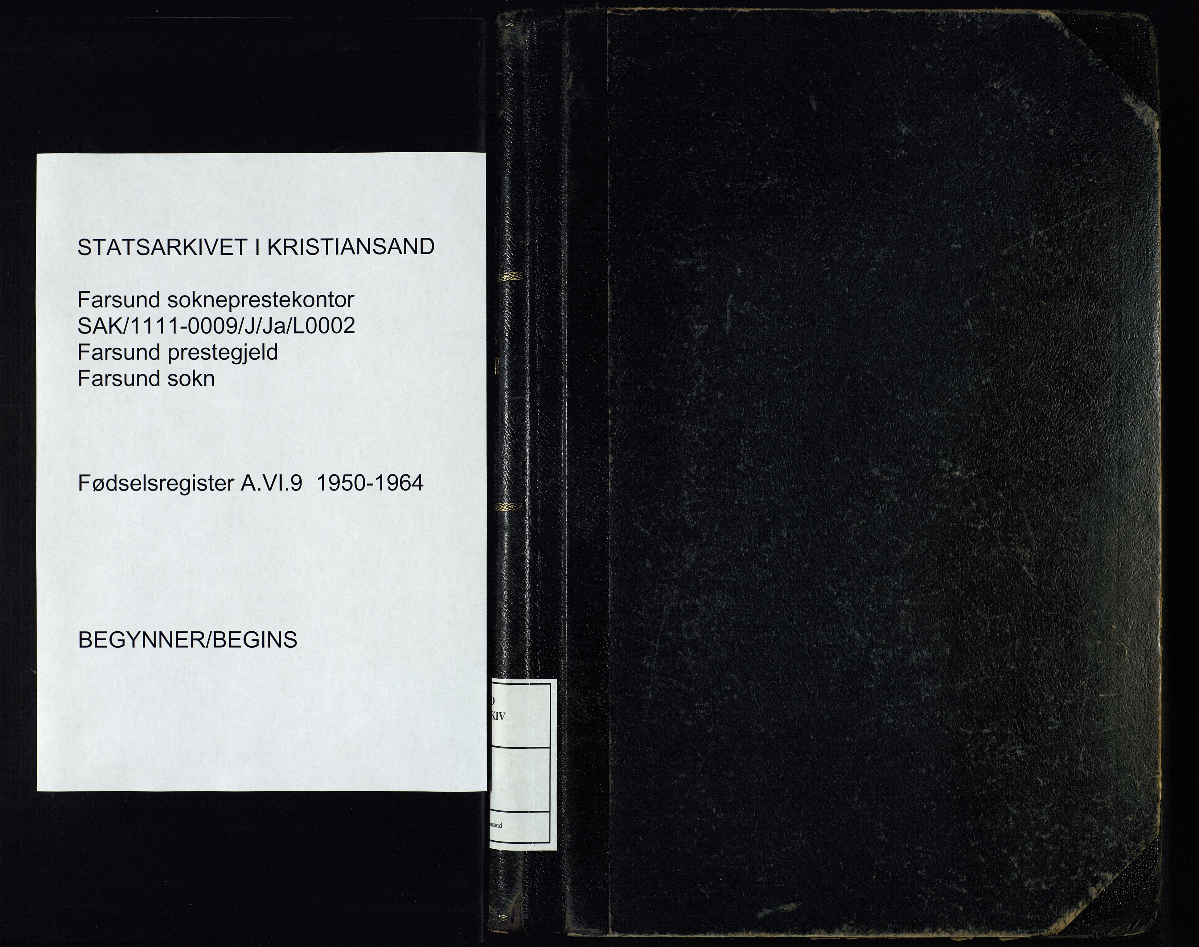 Farsund sokneprestkontor, SAK/1111-0009/J/Ja/L0002: Birth register no. A-VI-9, 1950-1964