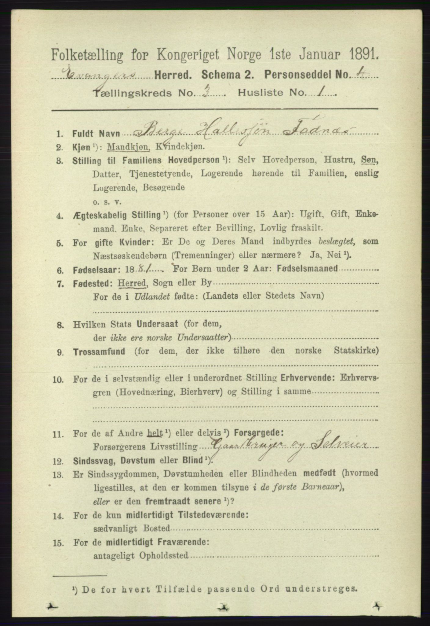 RA, 1891 census for 1237 Evanger, 1891, p. 855