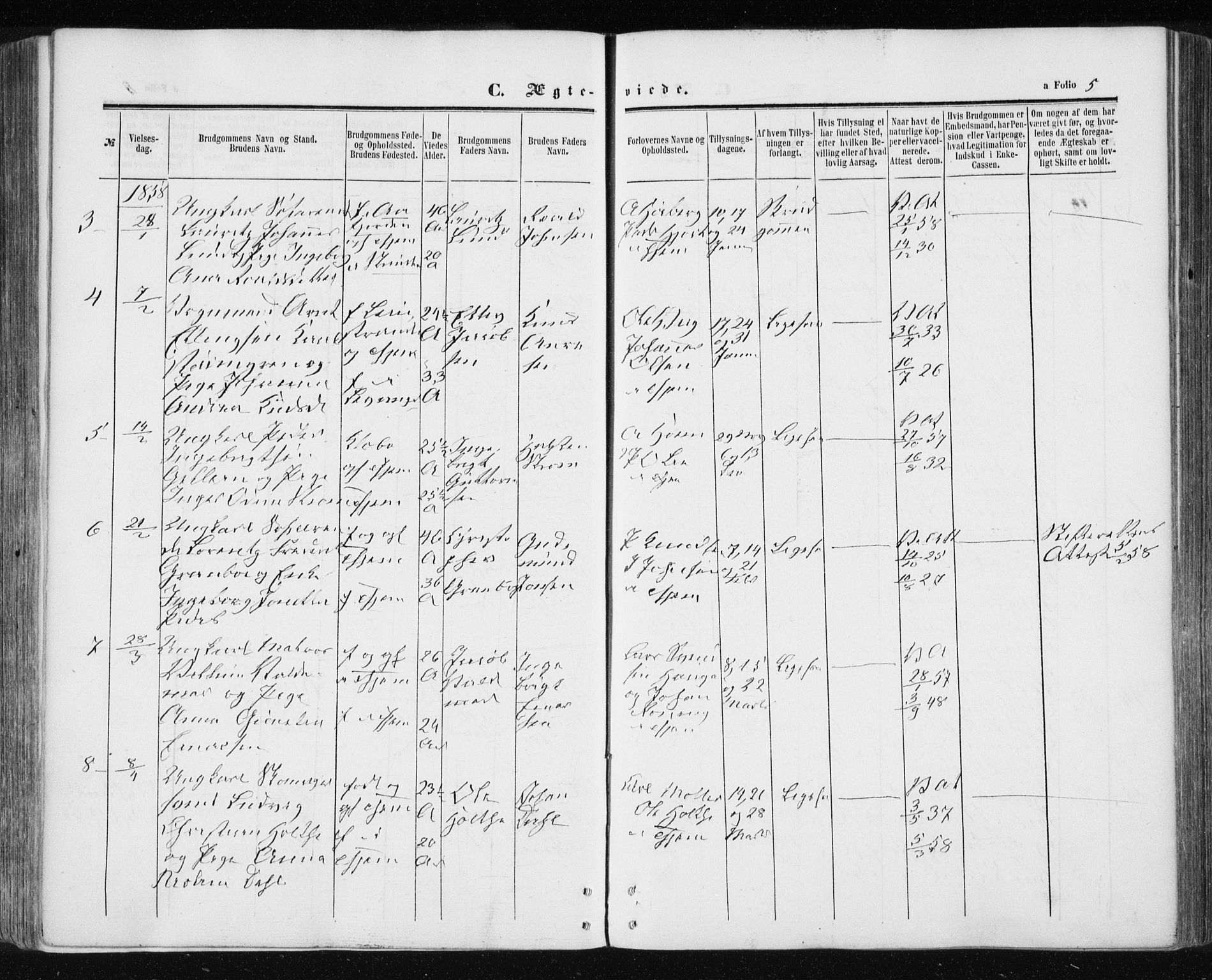 Ministerialprotokoller, klokkerbøker og fødselsregistre - Sør-Trøndelag, AV/SAT-A-1456/601/L0053: Parish register (official) no. 601A21, 1857-1865, p. 5