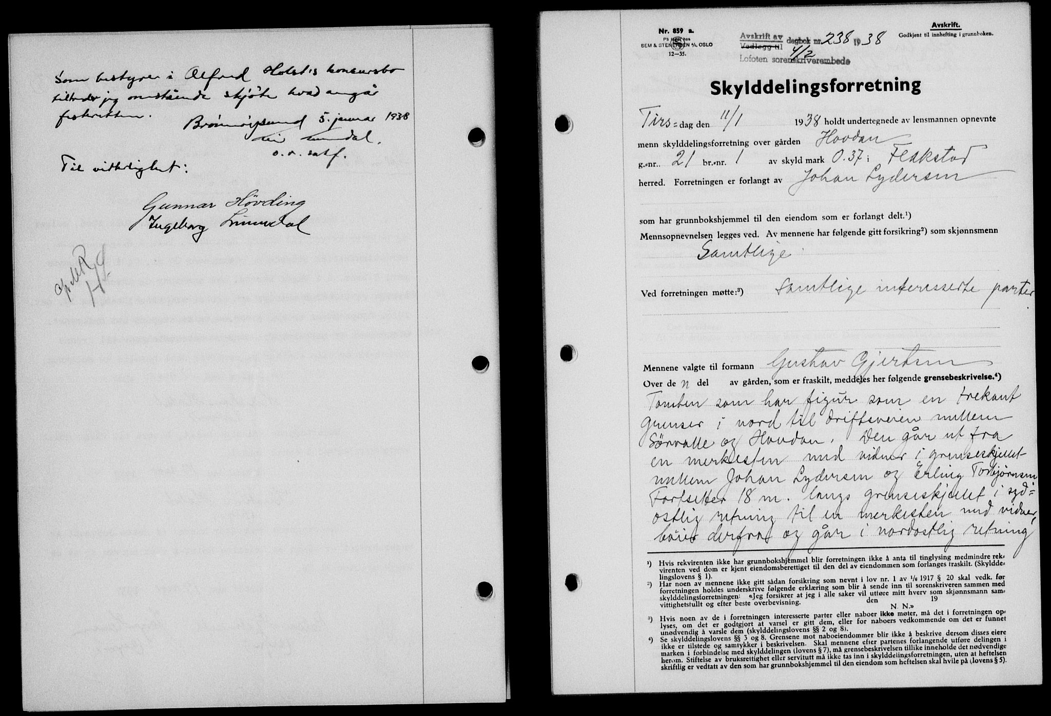 Lofoten sorenskriveri, SAT/A-0017/1/2/2C/L0003a: Mortgage book no. 3a, 1937-1938, Diary no: : 238/1938