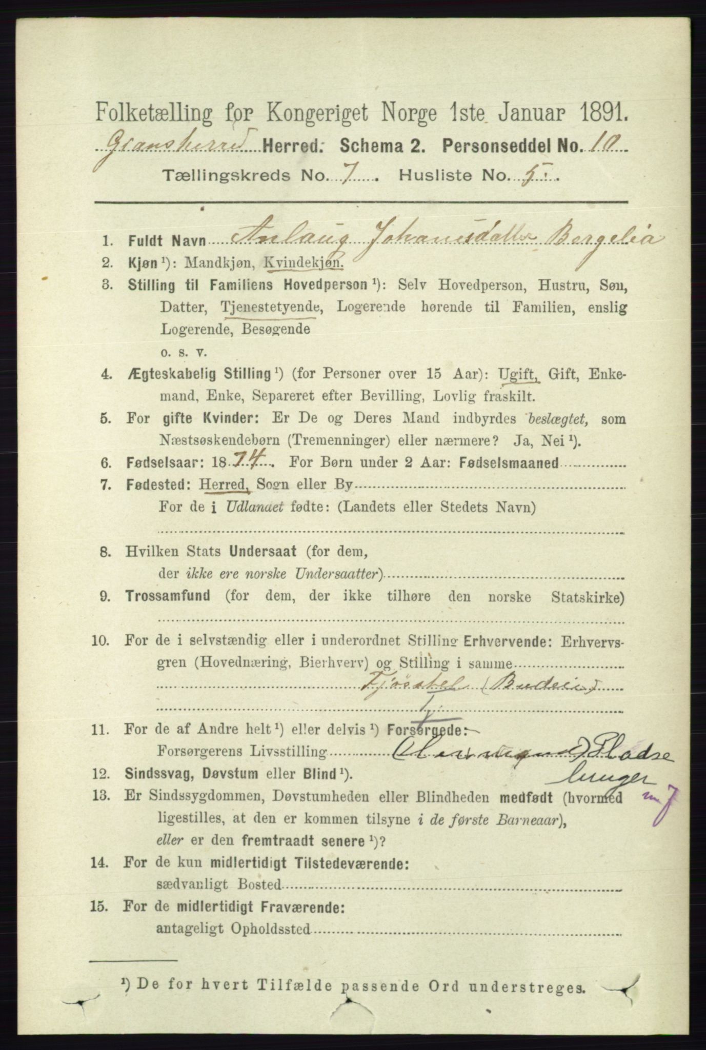 RA, 1891 census for 0824 Gransherad, 1891, p. 1235