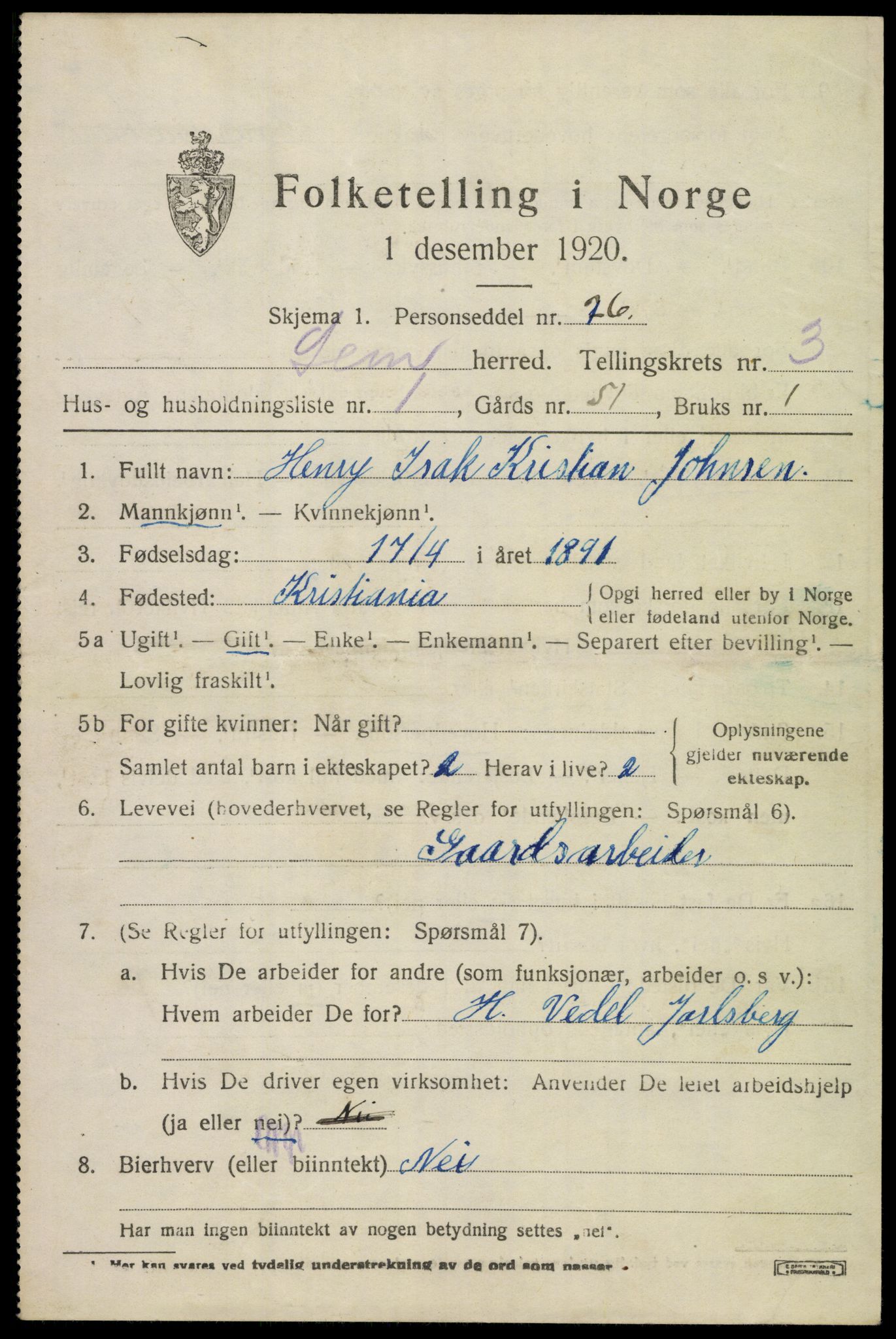 SAKO, 1920 census for Sem, 1920, p. 6363