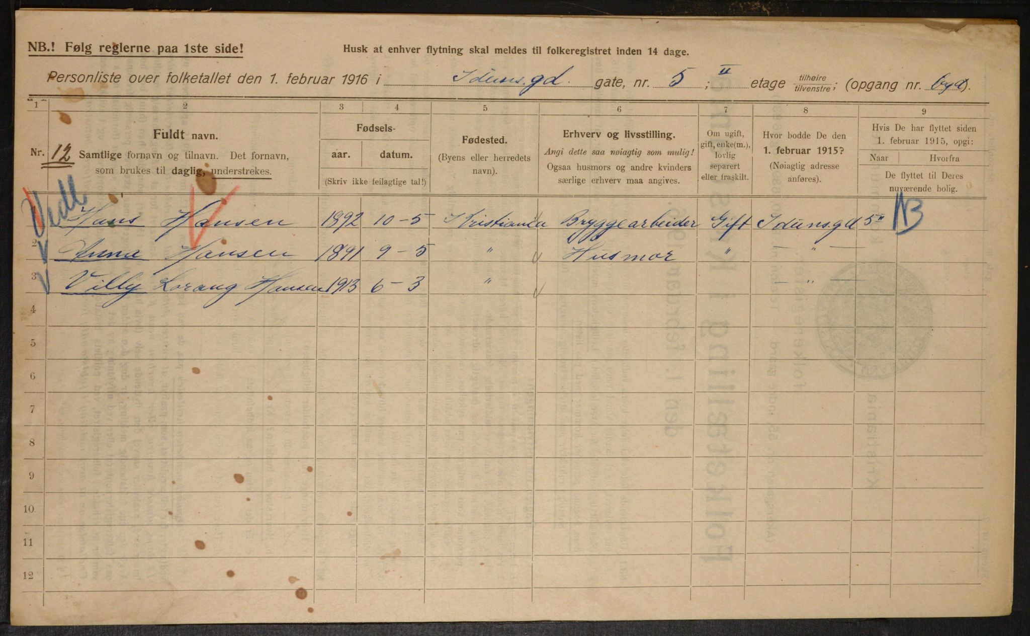 OBA, Municipal Census 1916 for Kristiania, 1916, p. 44085