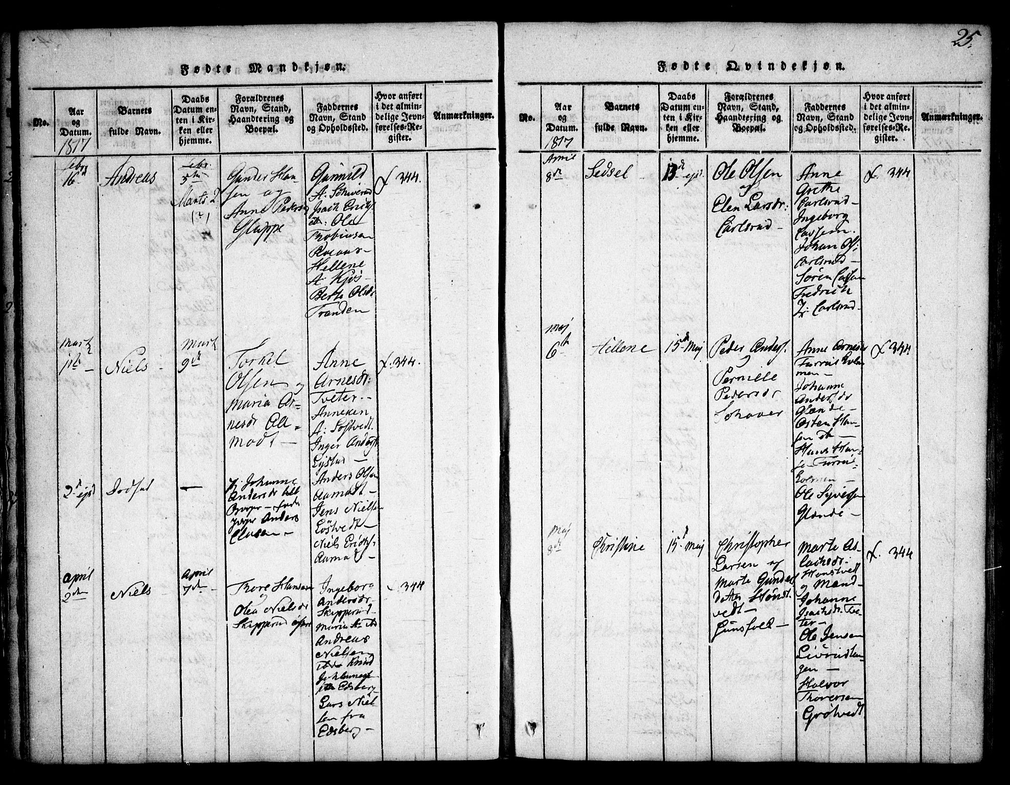 Skiptvet prestekontor Kirkebøker, SAO/A-20009/F/Fa/L0005: Parish register (official) no. 5, 1814-1838, p. 25