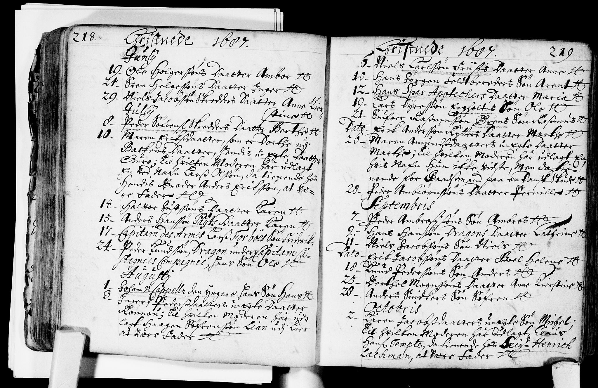 Bragernes kirkebøker, SAKO/A-6/F/Fa/L0002: Parish register (official) no. I 2, 1680-1705, p. 218-219