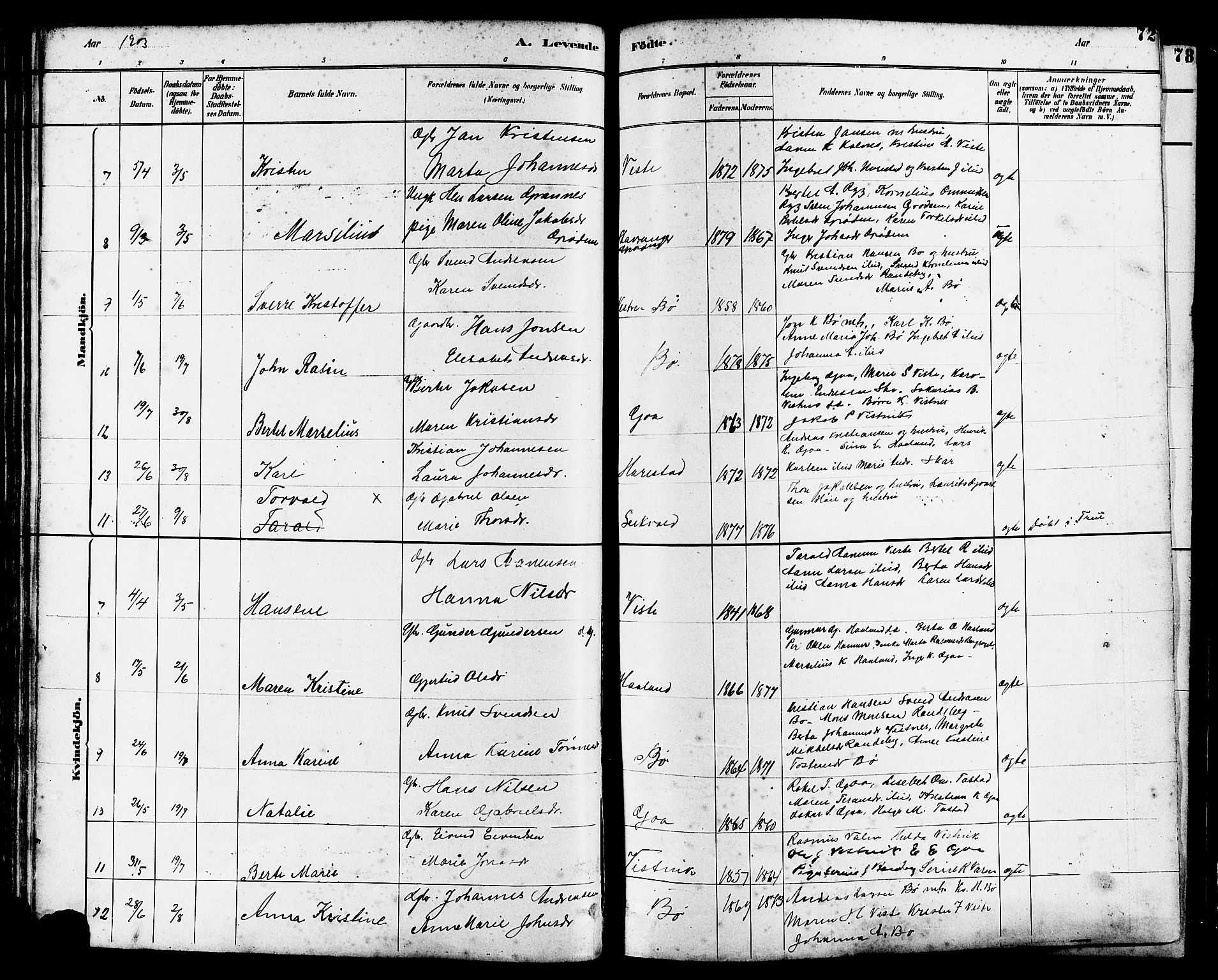 Hetland sokneprestkontor, SAST/A-101826/30/30BB/L0006: Parish register (copy) no. B 6, 1878-1921, p. 72