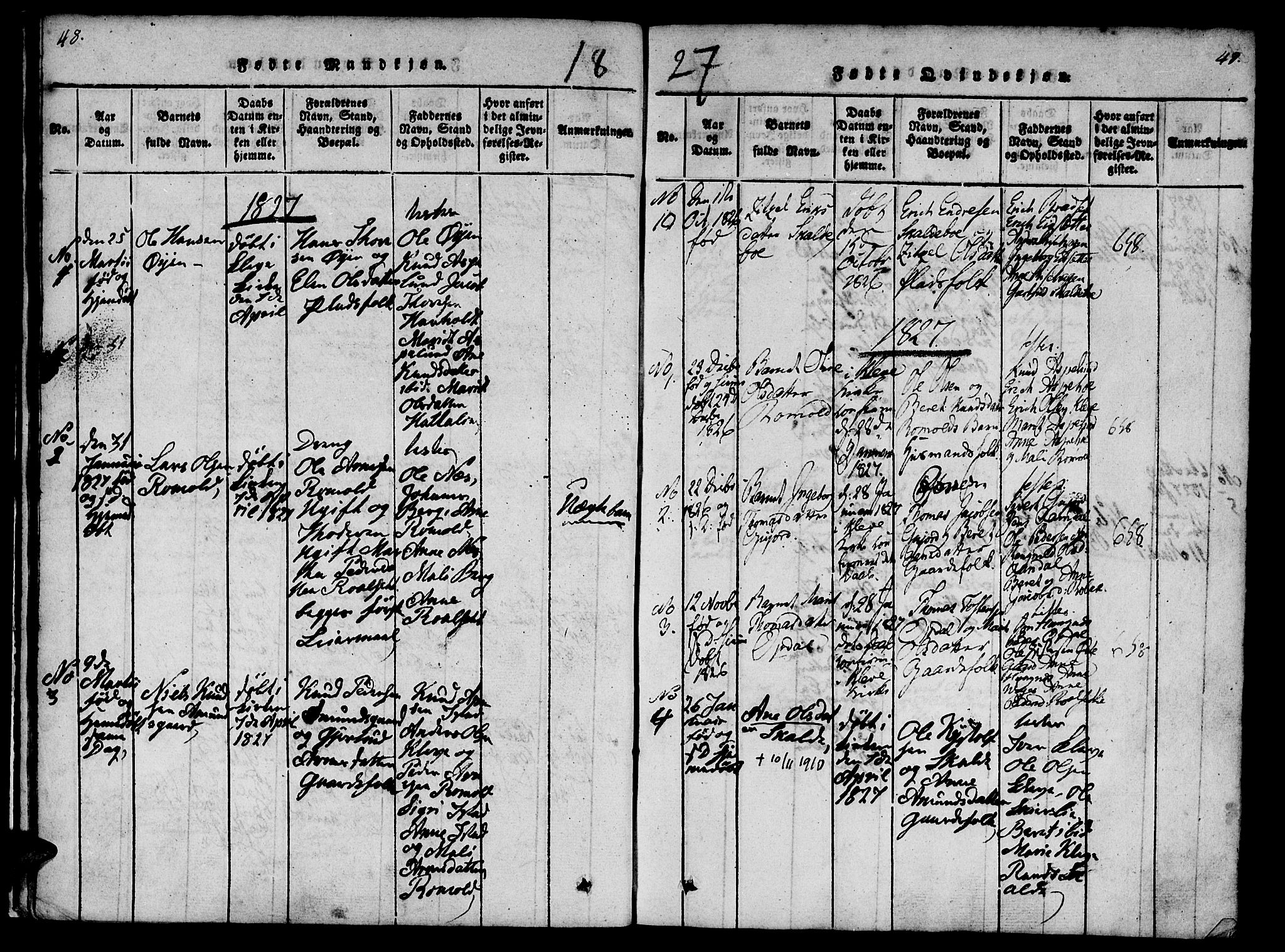 Ministerialprotokoller, klokkerbøker og fødselsregistre - Møre og Romsdal, AV/SAT-A-1454/557/L0679: Parish register (official) no. 557A01, 1818-1843, p. 48-49