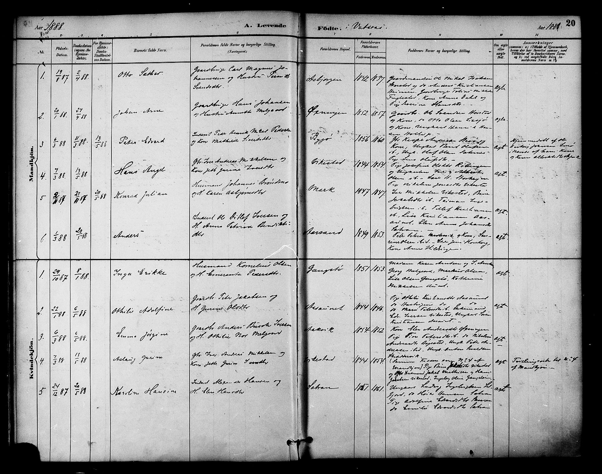 Ministerialprotokoller, klokkerbøker og fødselsregistre - Nordland, AV/SAT-A-1459/810/L0150: Parish register (official) no. 810A10 /1, 1884-1895, p. 20