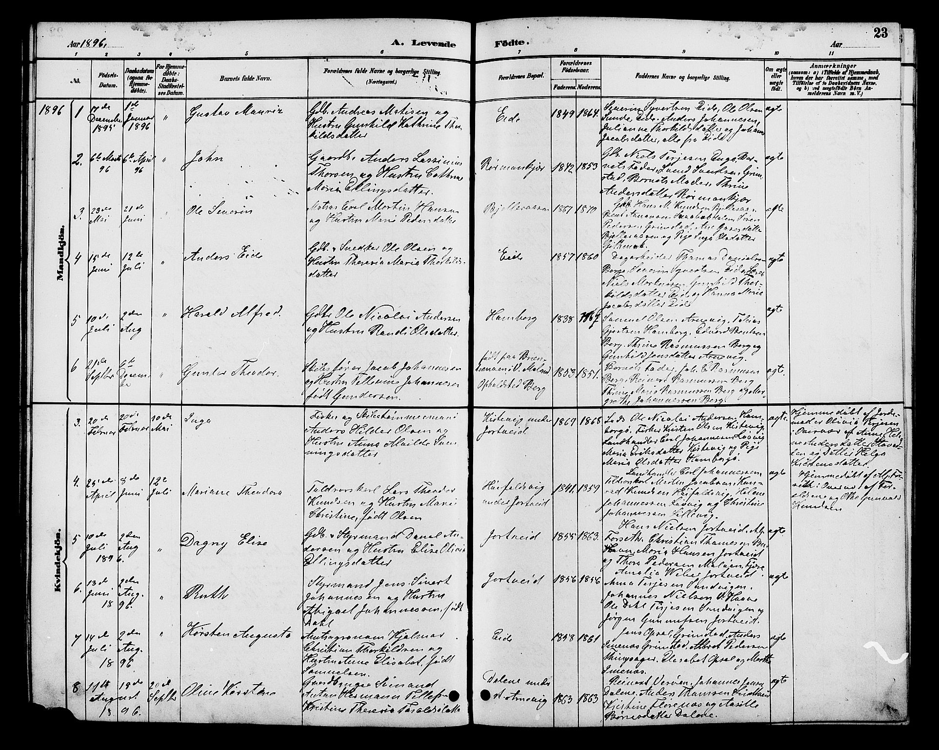 Hommedal sokneprestkontor, AV/SAK-1111-0023/F/Fb/Fba/L0004: Parish register (copy) no. B 4, 1885-1908, p. 23