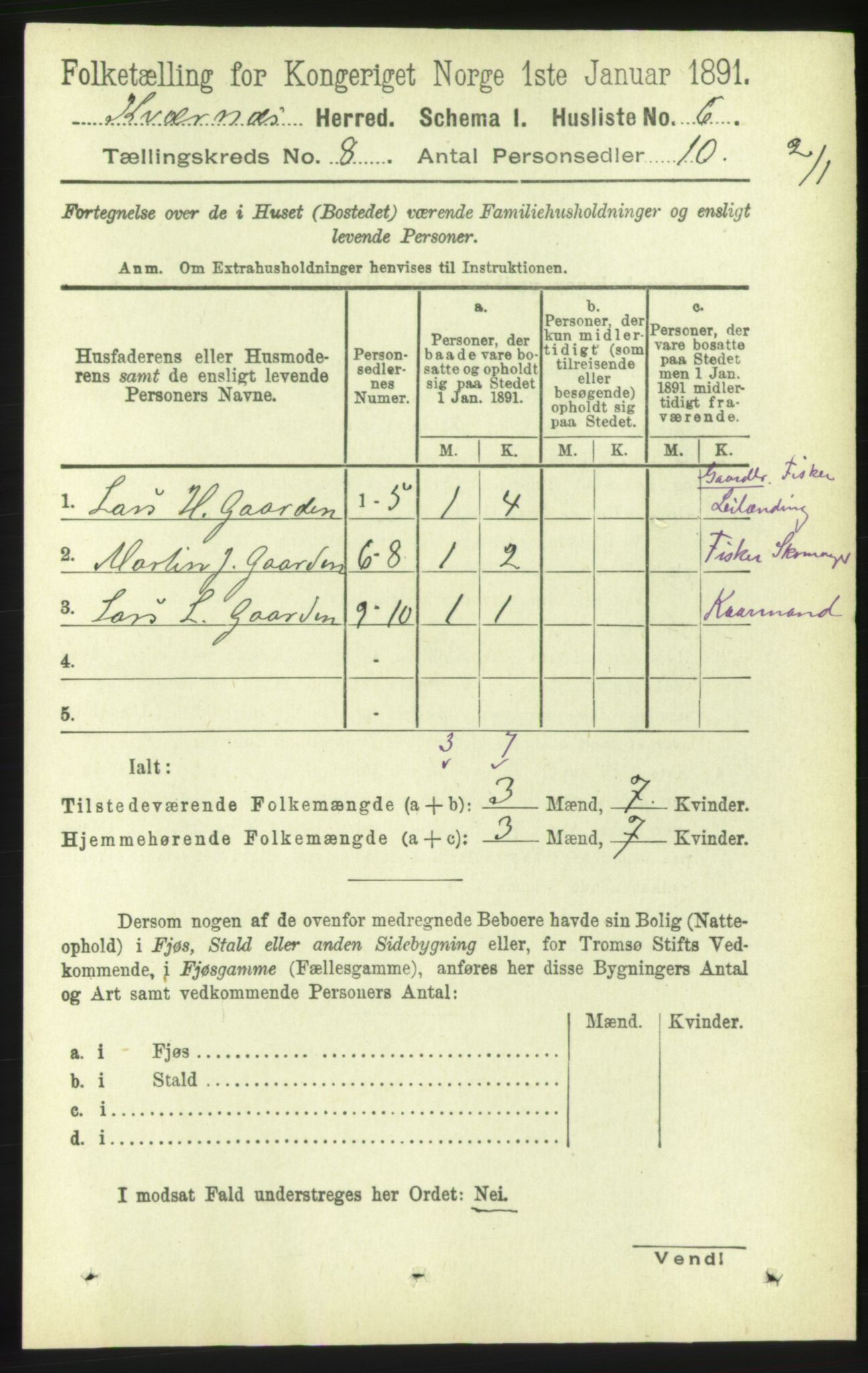 RA, 1891 census for 1553 Kvernes, 1891, p. 3462