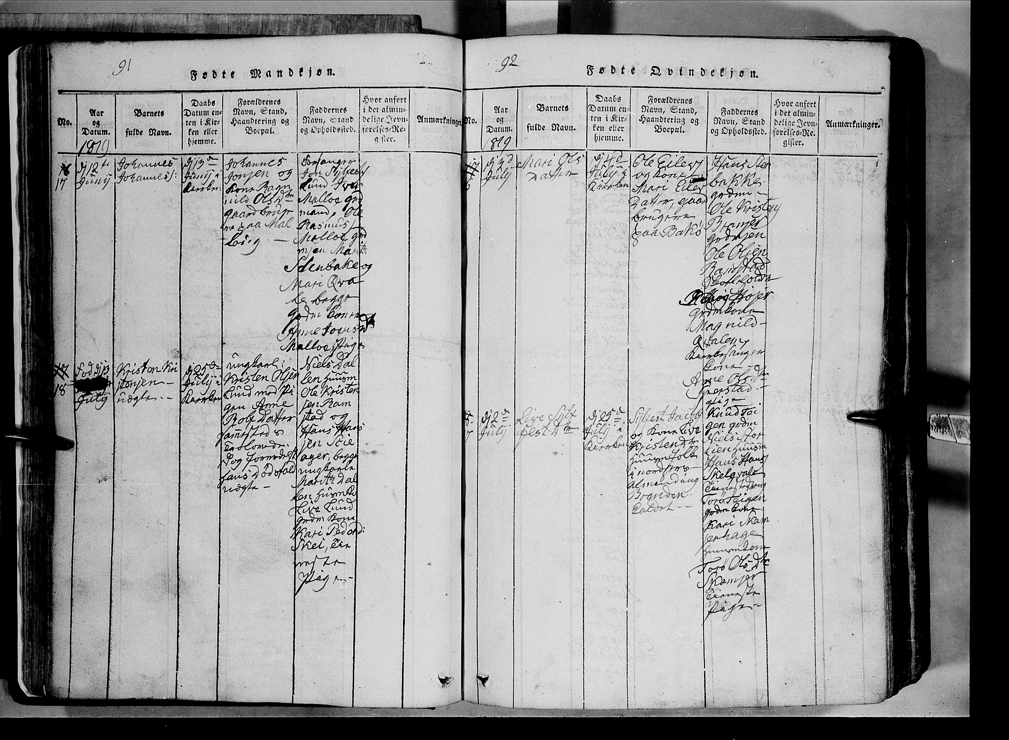 Lom prestekontor, AV/SAH-PREST-070/L/L0003: Parish register (copy) no. 3, 1815-1844, p. 91-92