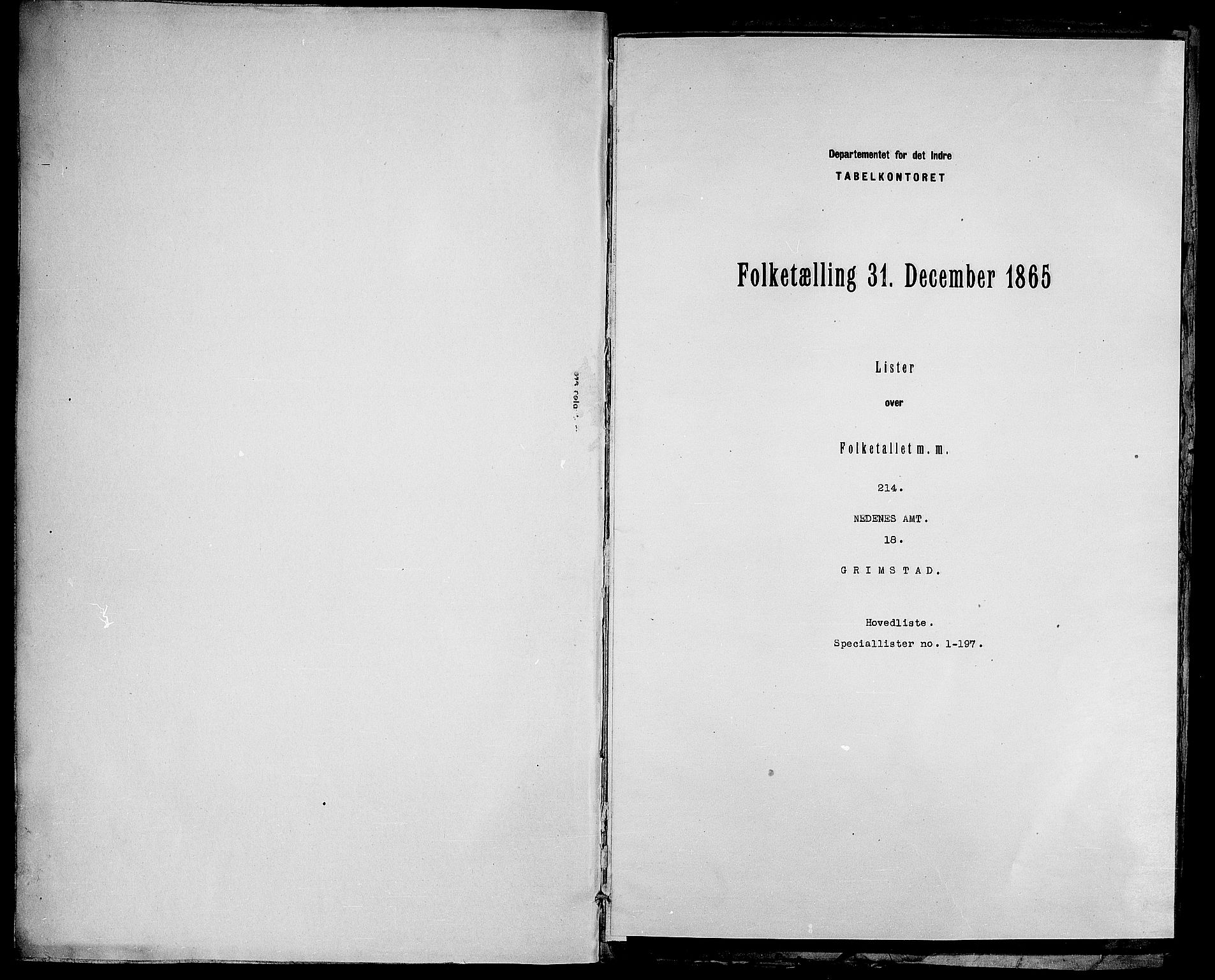 RA, 1865 census for Fjære/Grimstad, 1865, p. 2