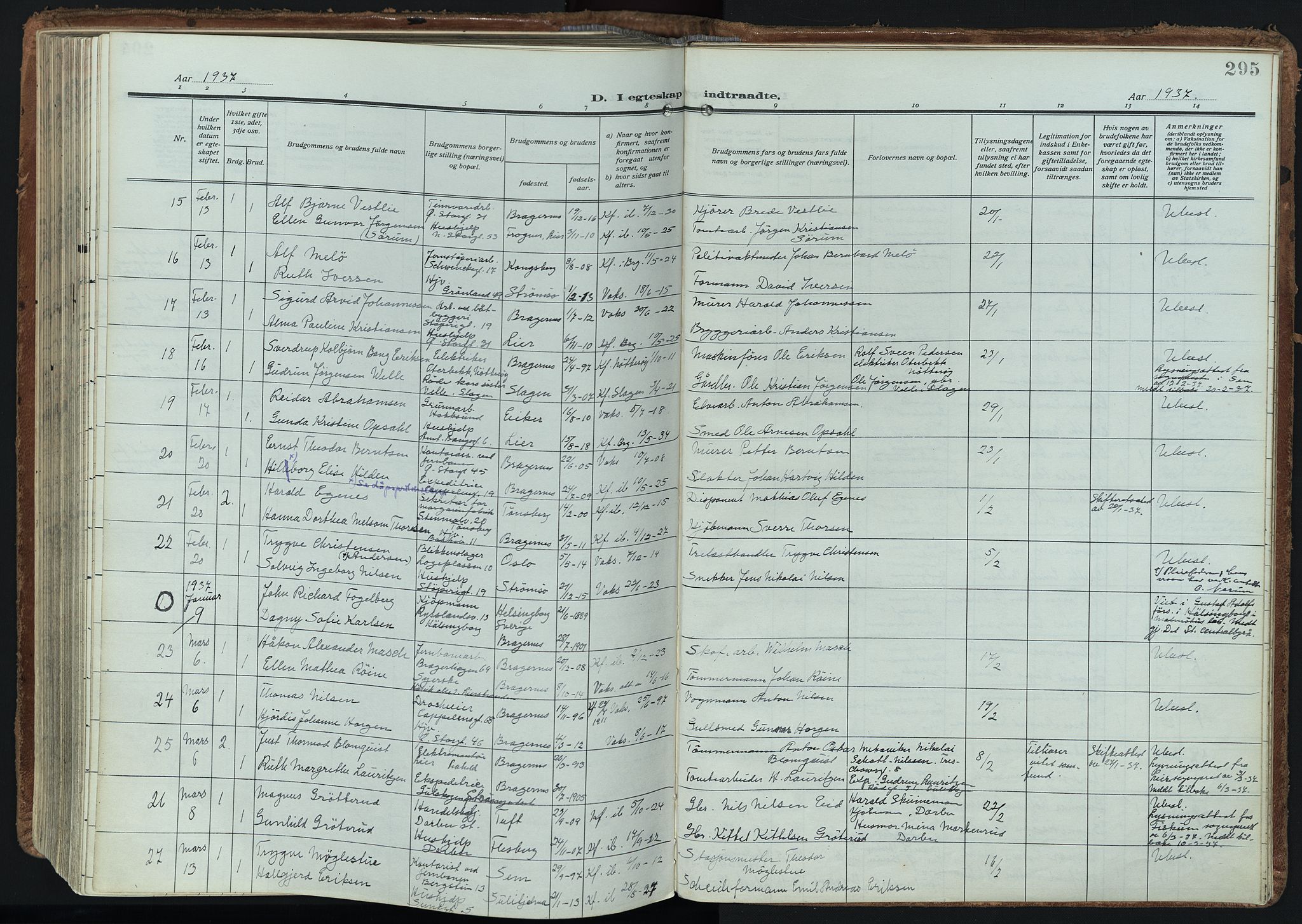 Bragernes kirkebøker, SAKO/A-6/F/Fc/L0009: Parish register (official) no. III 9, 1921-1939, p. 295