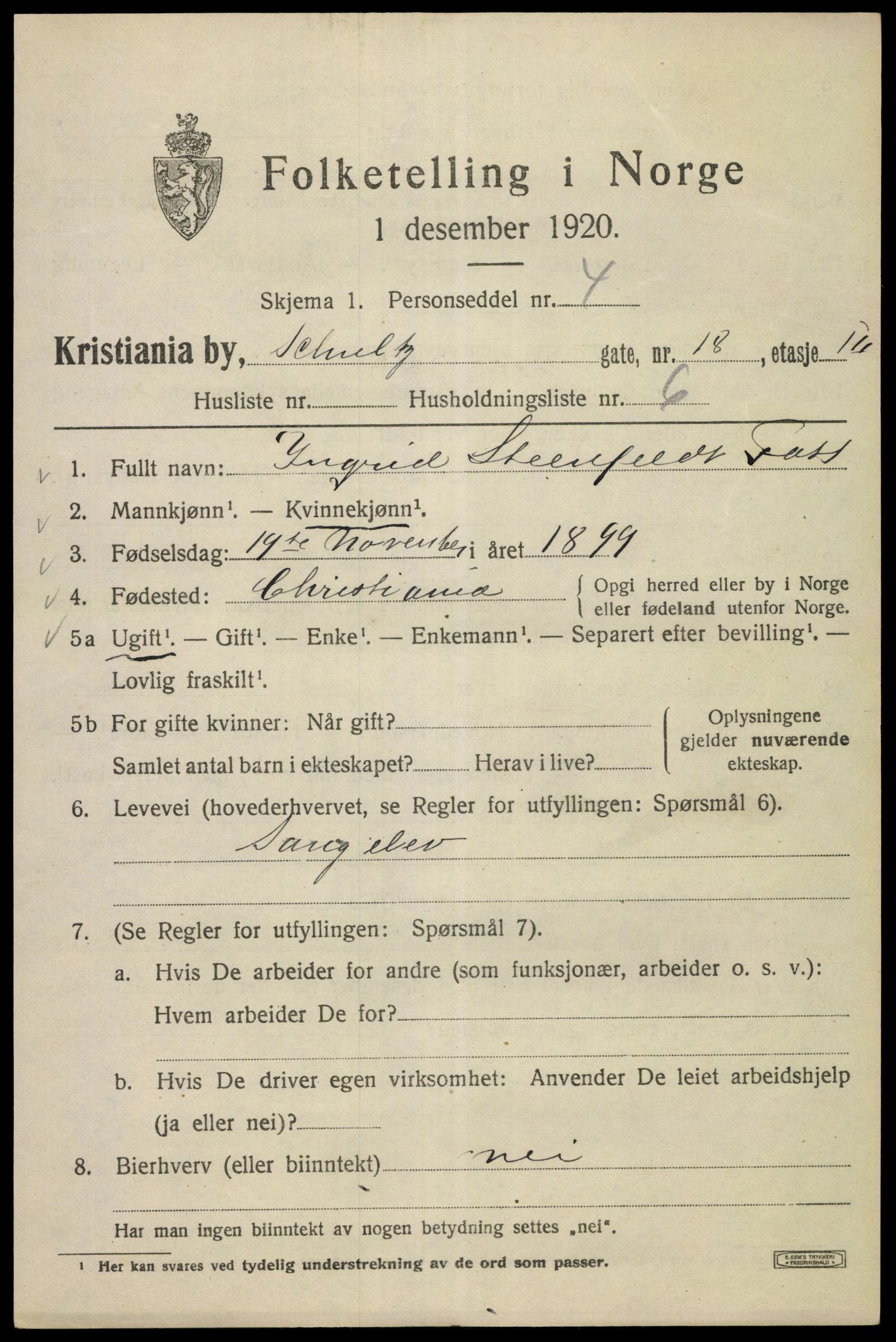 SAO, 1920 census for Kristiania, 1920, p. 492419