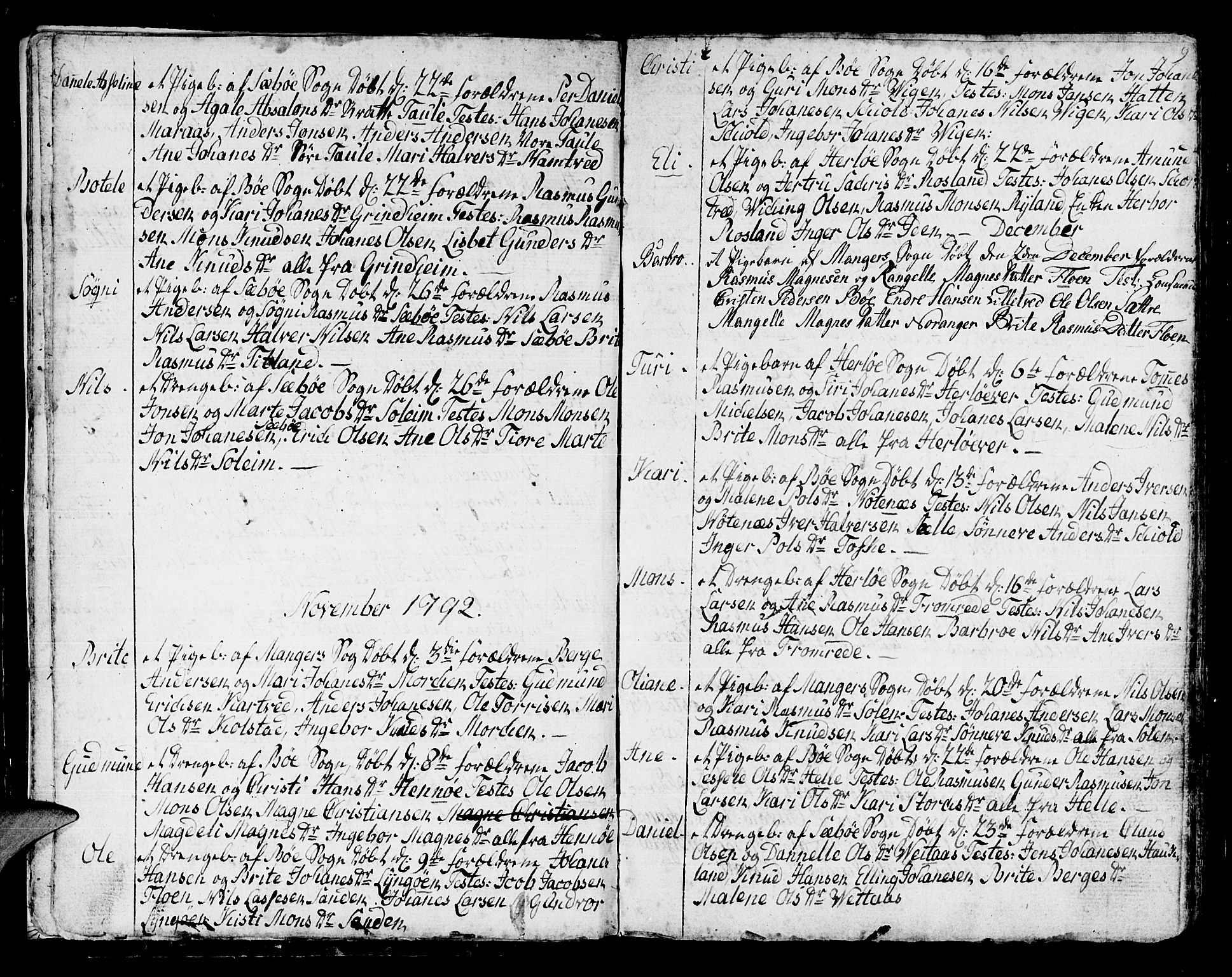 Manger sokneprestembete, SAB/A-76801/H/Haa: Parish register (official) no. A 2, 1792-1815, p. 9