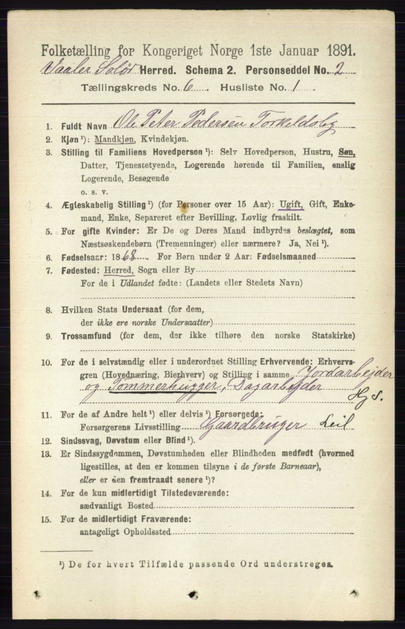 RA, 1891 census for 0426 Våler, 1891, p. 2465