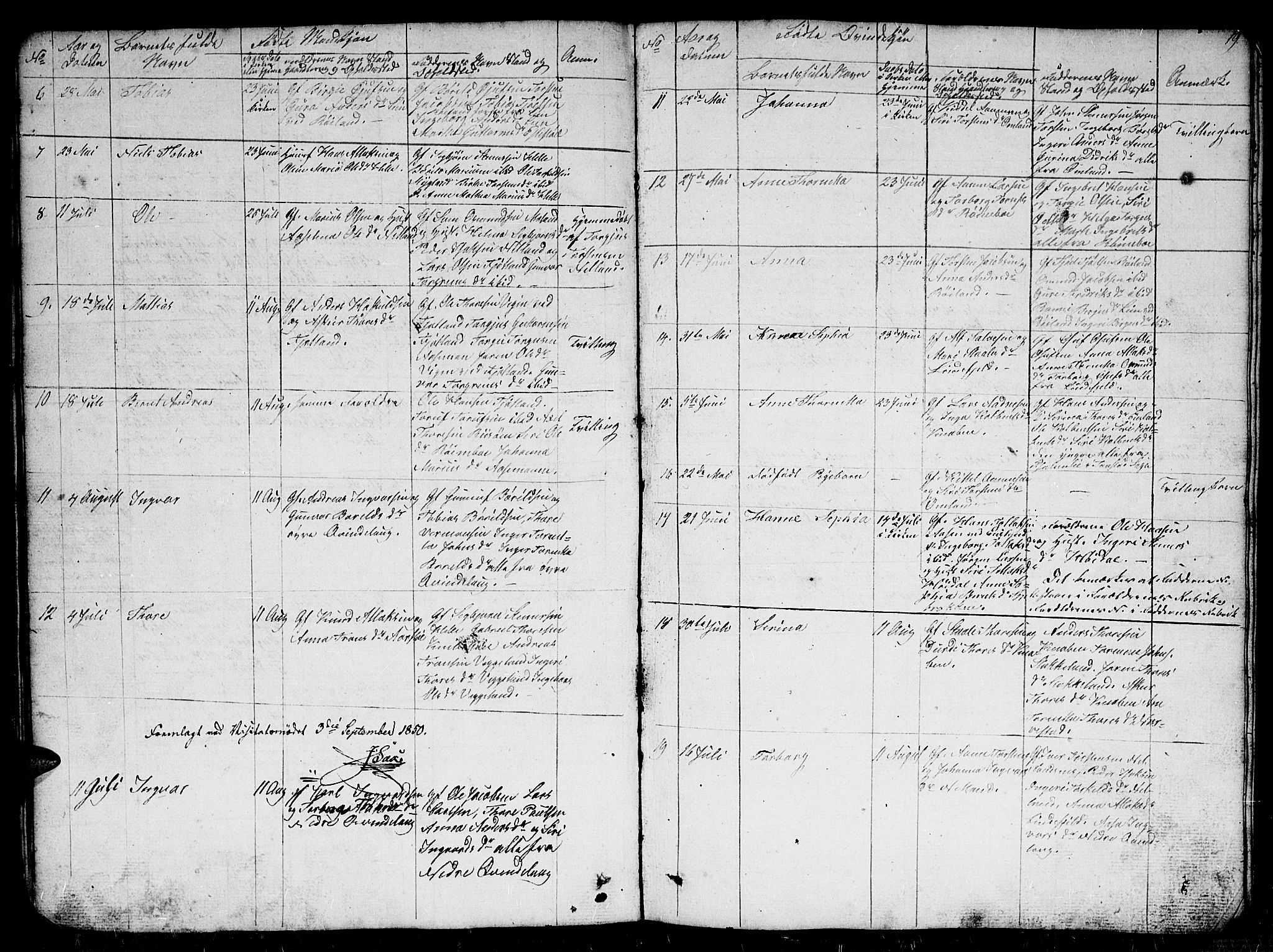 Fjotland sokneprestkontor, AV/SAK-1111-0010/F/Fb/L0002: Parish register (copy) no. B 2, 1841-1871, p. 19