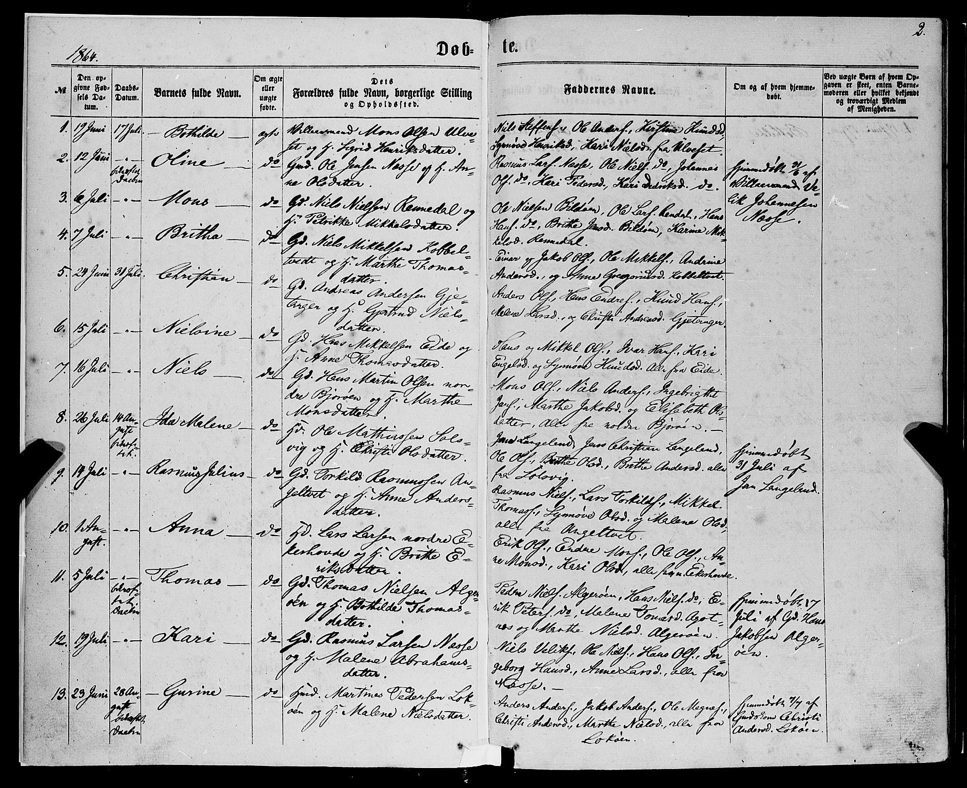 Fjell sokneprestembete, AV/SAB-A-75301/H/Haa: Parish register (official) no. A 3, 1864-1877, p. 2