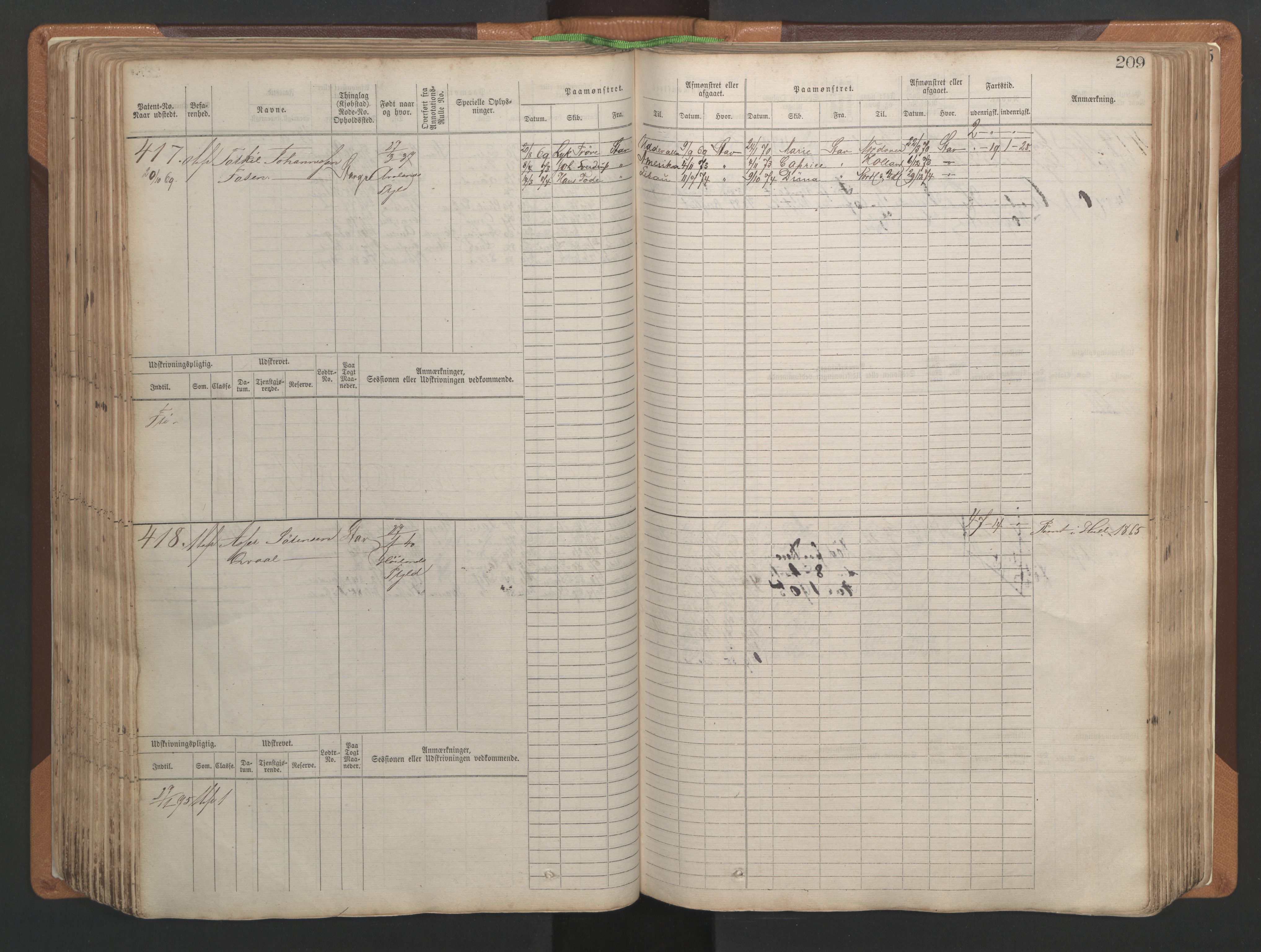 Stavanger sjømannskontor, AV/SAST-A-102006/F/Fb/Fbb/L0004: Sjøfartshovedrulle, patentnr. 1-792 (del 1), 1869-1880, p. 213