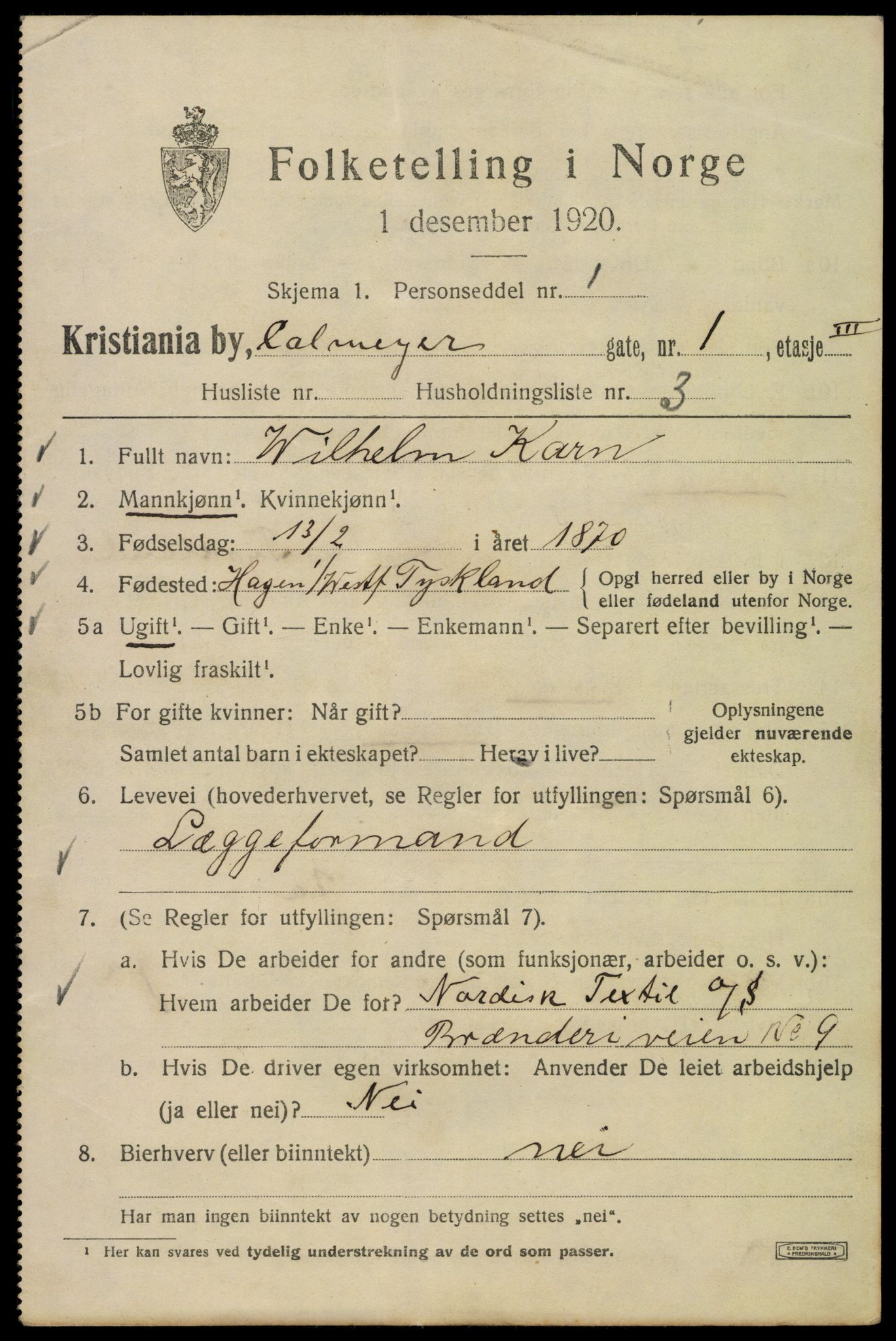 SAO, 1920 census for Kristiania, 1920, p. 181641