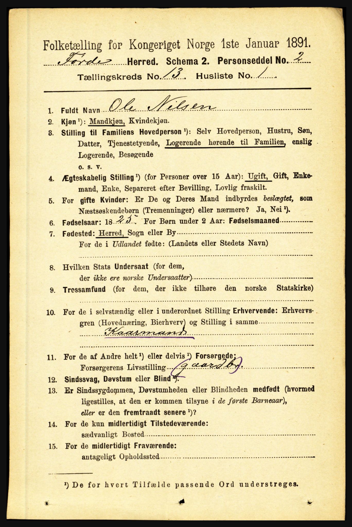 RA, 1891 census for 1432 Førde, 1891, p. 4582