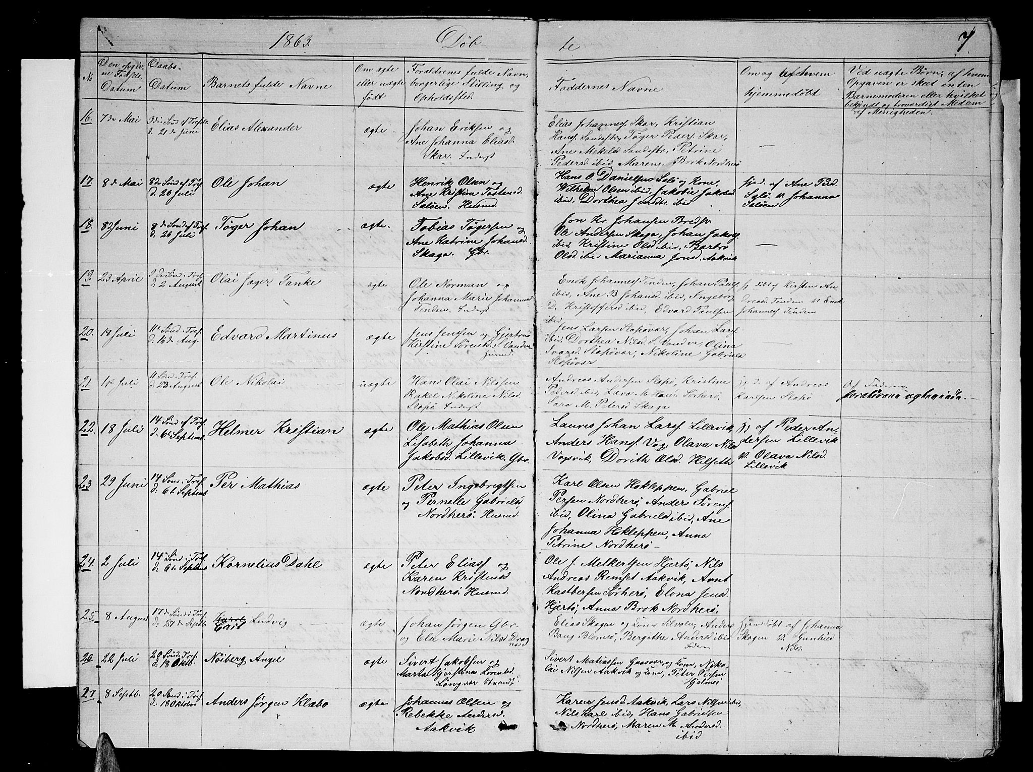 Ministerialprotokoller, klokkerbøker og fødselsregistre - Nordland, AV/SAT-A-1459/834/L0512: Parish register (copy) no. 834C03, 1862-1877, p. 7