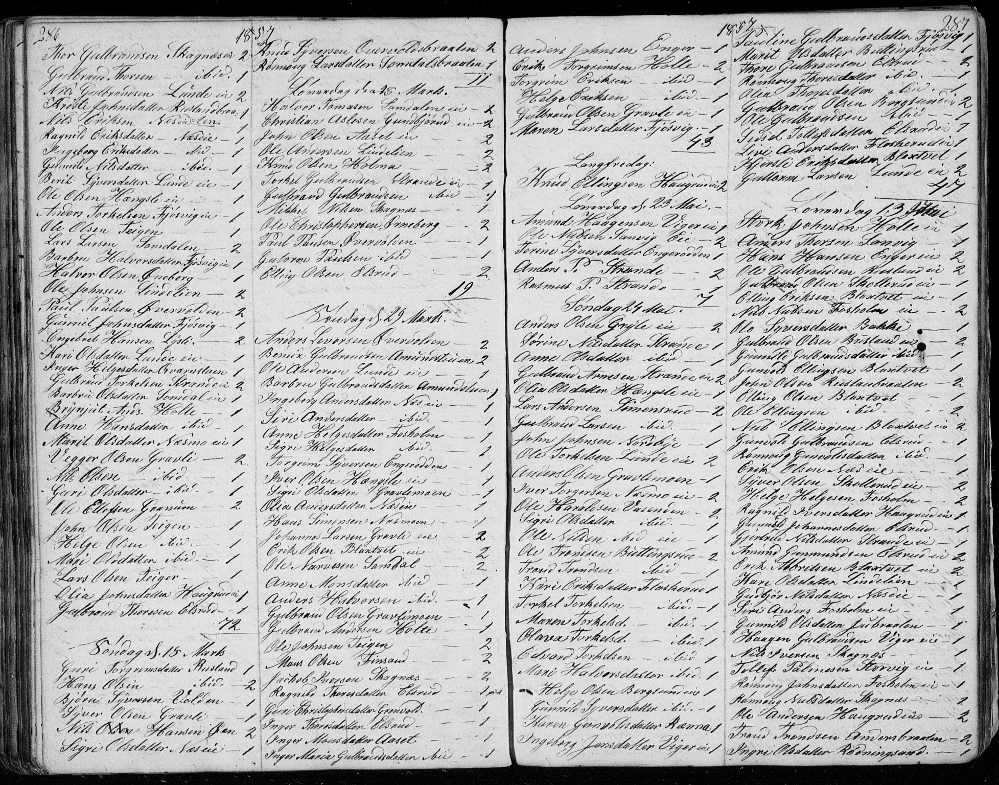 Ådal kirkebøker, SAKO/A-248/G/Ga/L0002: Parish register (copy) no. I 2, 1840-1861, p. 286-287