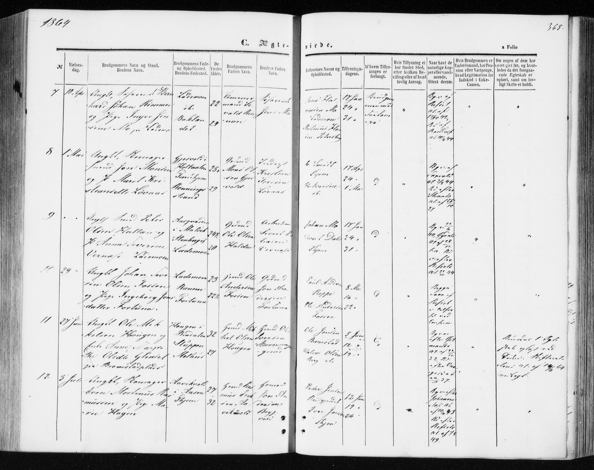 Ministerialprotokoller, klokkerbøker og fødselsregistre - Sør-Trøndelag, SAT/A-1456/606/L0292: Parish register (official) no. 606A07, 1856-1865, p. 368