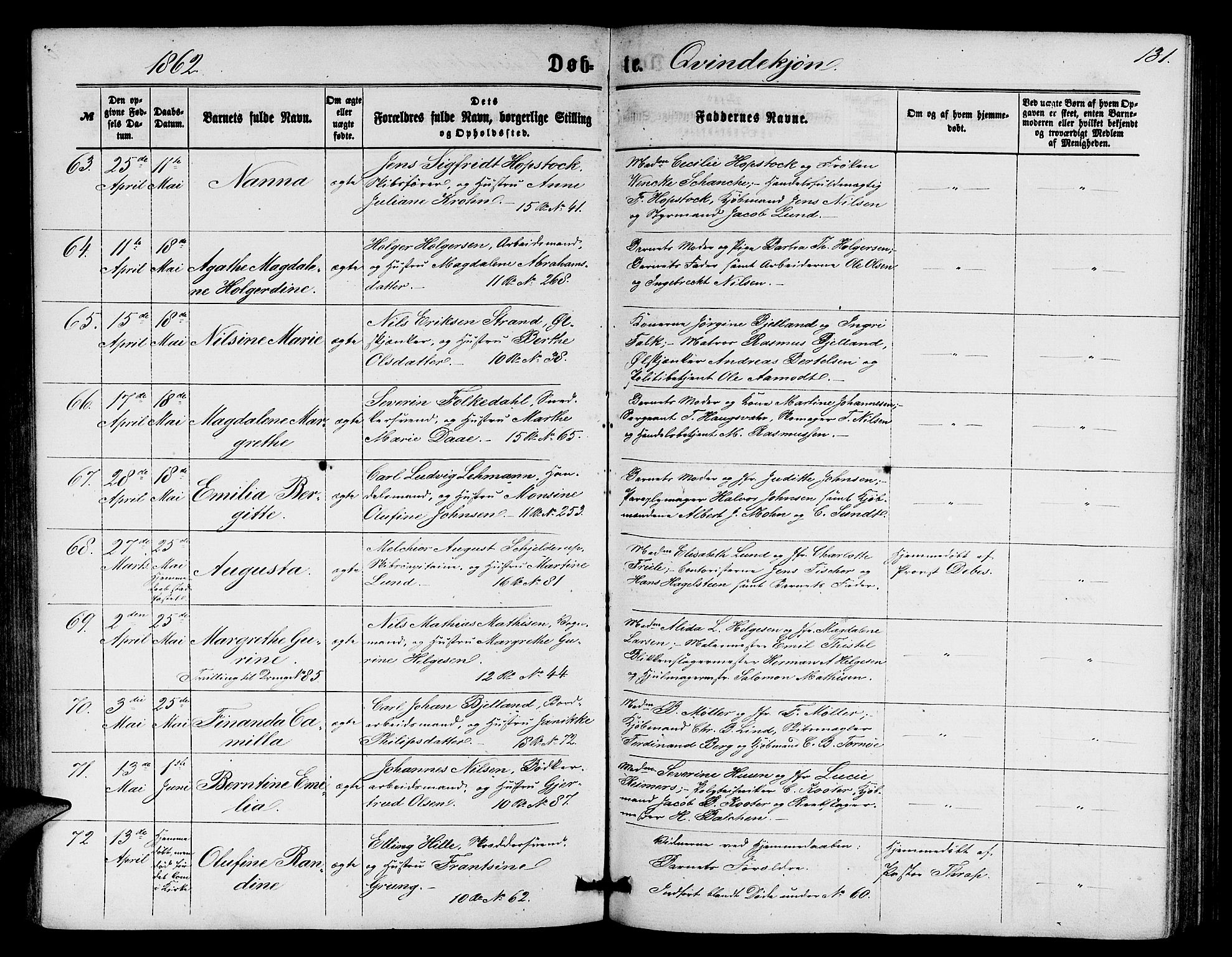 Domkirken sokneprestembete, SAB/A-74801/H/Hab/L0012: Parish register (copy) no. B 5, 1862-1869, p. 131