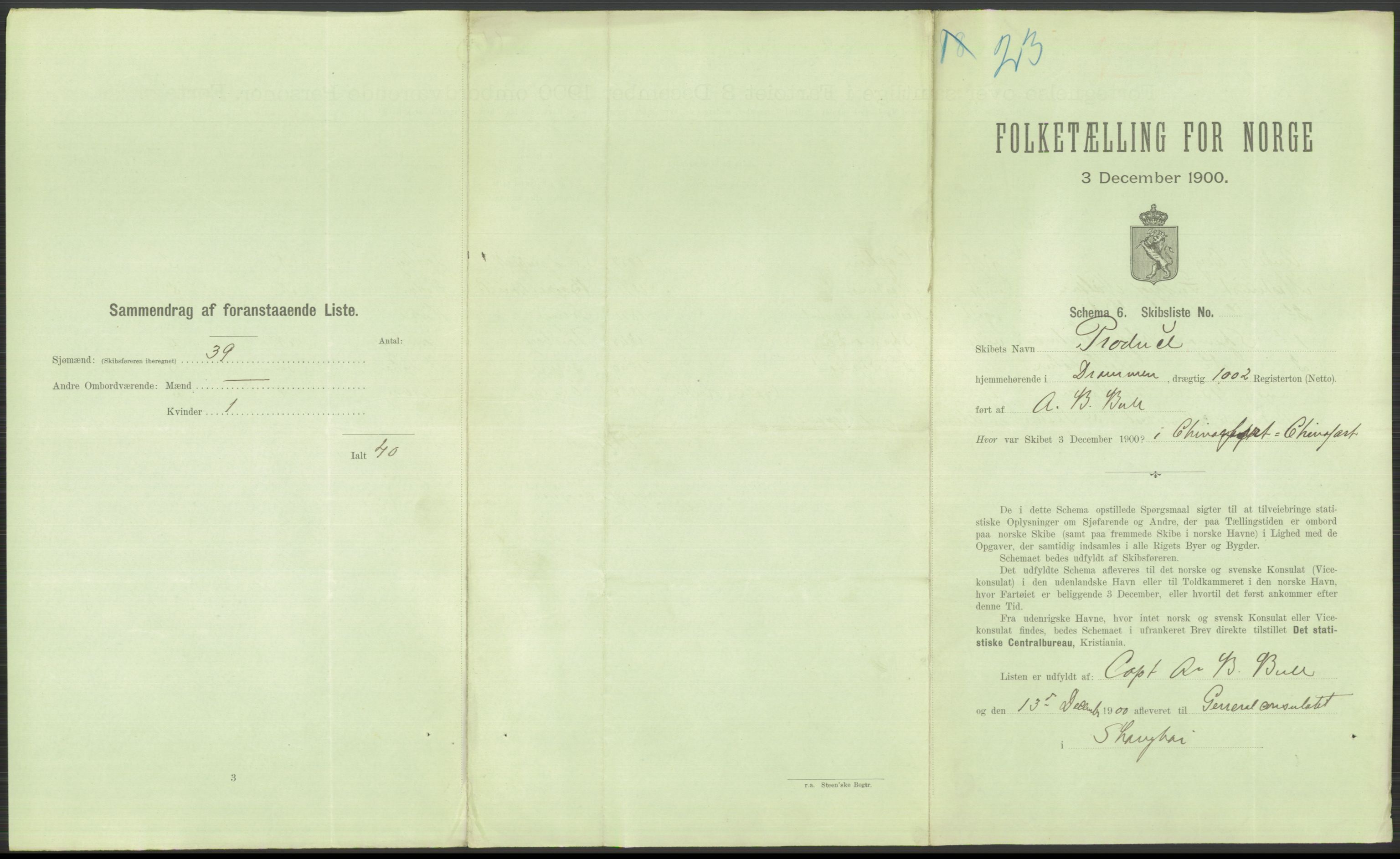 RA, 1900 Census - ship lists from ships in Norwegian harbours, harbours abroad and at sea, 1900, p. 6205