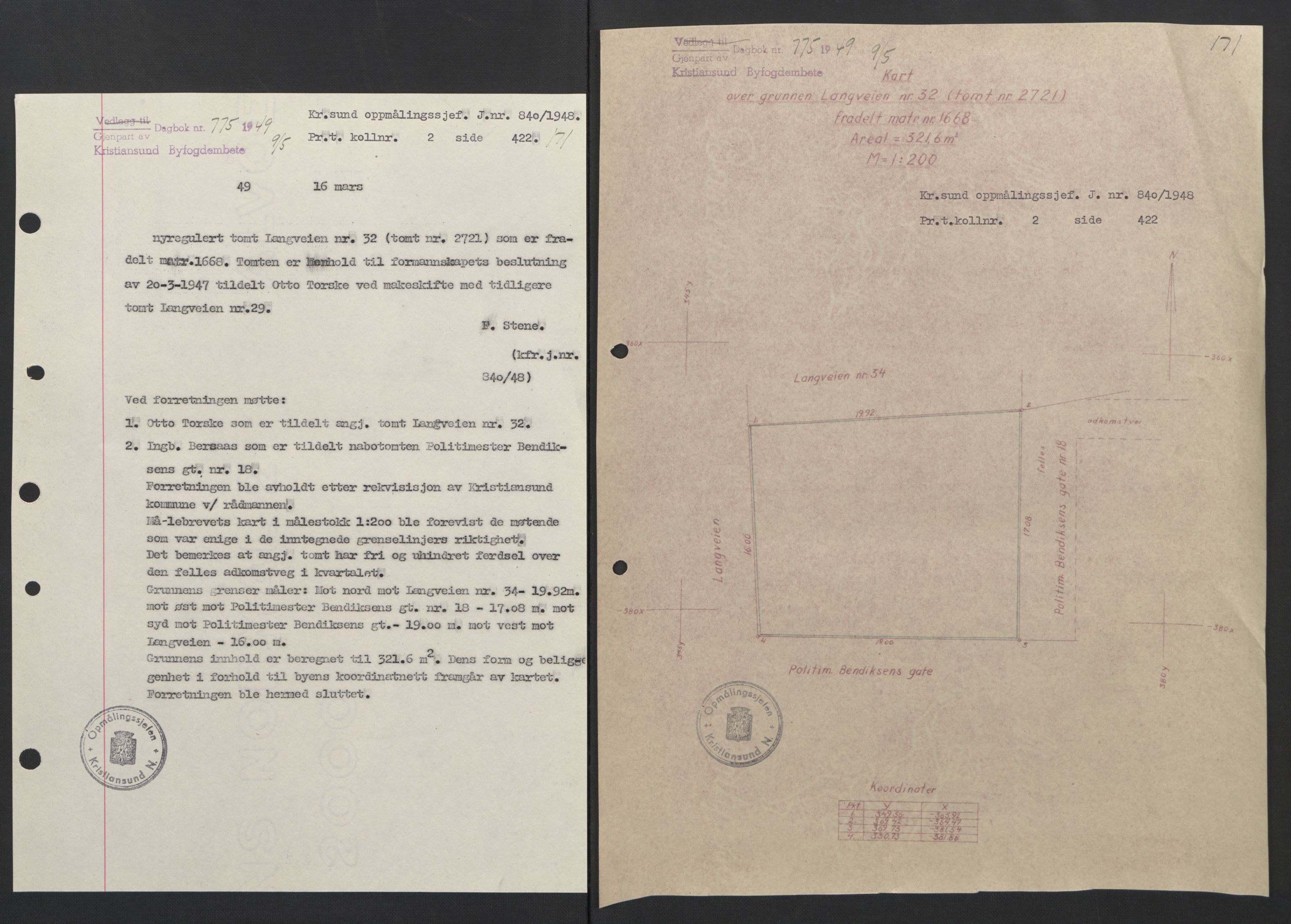 Kristiansund byfogd, AV/SAT-A-4587/A/27: Mortgage book no. 42, 1947-1950, Diary no: : 775/1949
