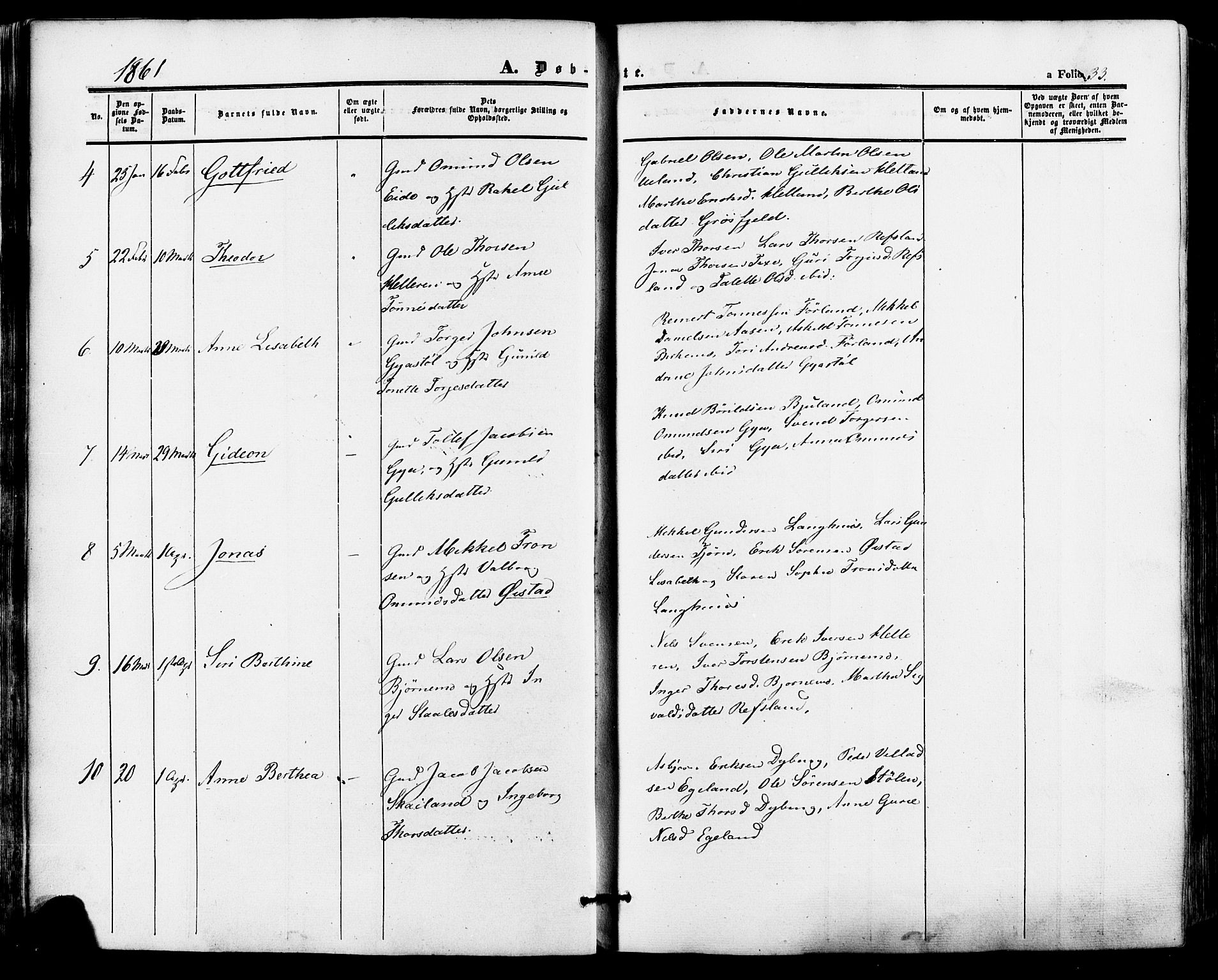 Lund sokneprestkontor, AV/SAST-A-101809/S06/L0010: Parish register (official) no. A 9, 1854-1886, p. 33