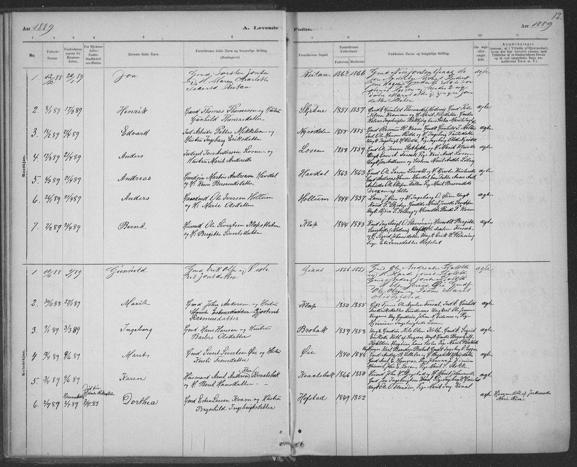 Ministerialprotokoller, klokkerbøker og fødselsregistre - Sør-Trøndelag, AV/SAT-A-1456/691/L1085: Parish register (official) no. 691A17, 1887-1908, p. 12