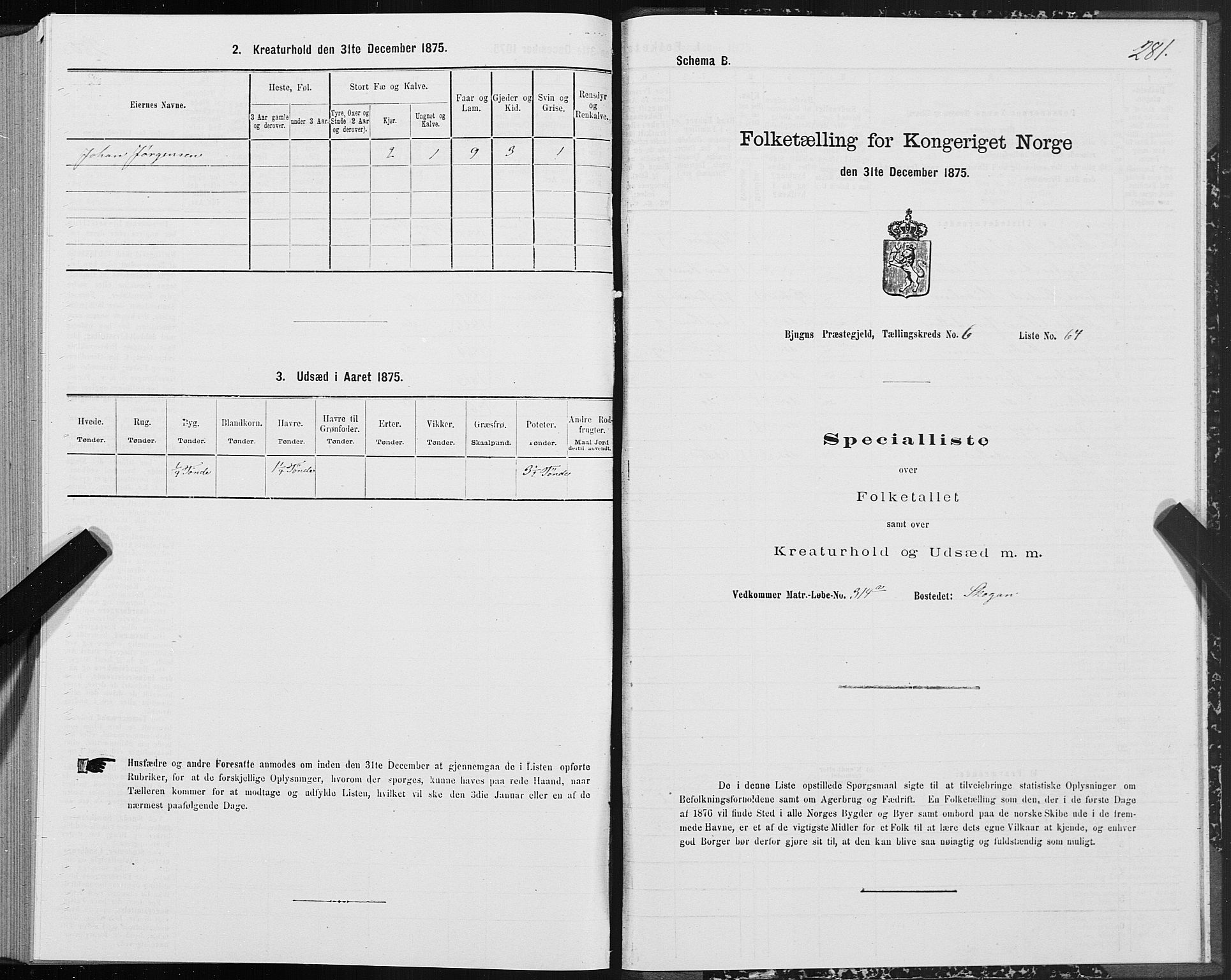 SAT, 1875 census for 1627P Bjugn, 1875, p. 3281