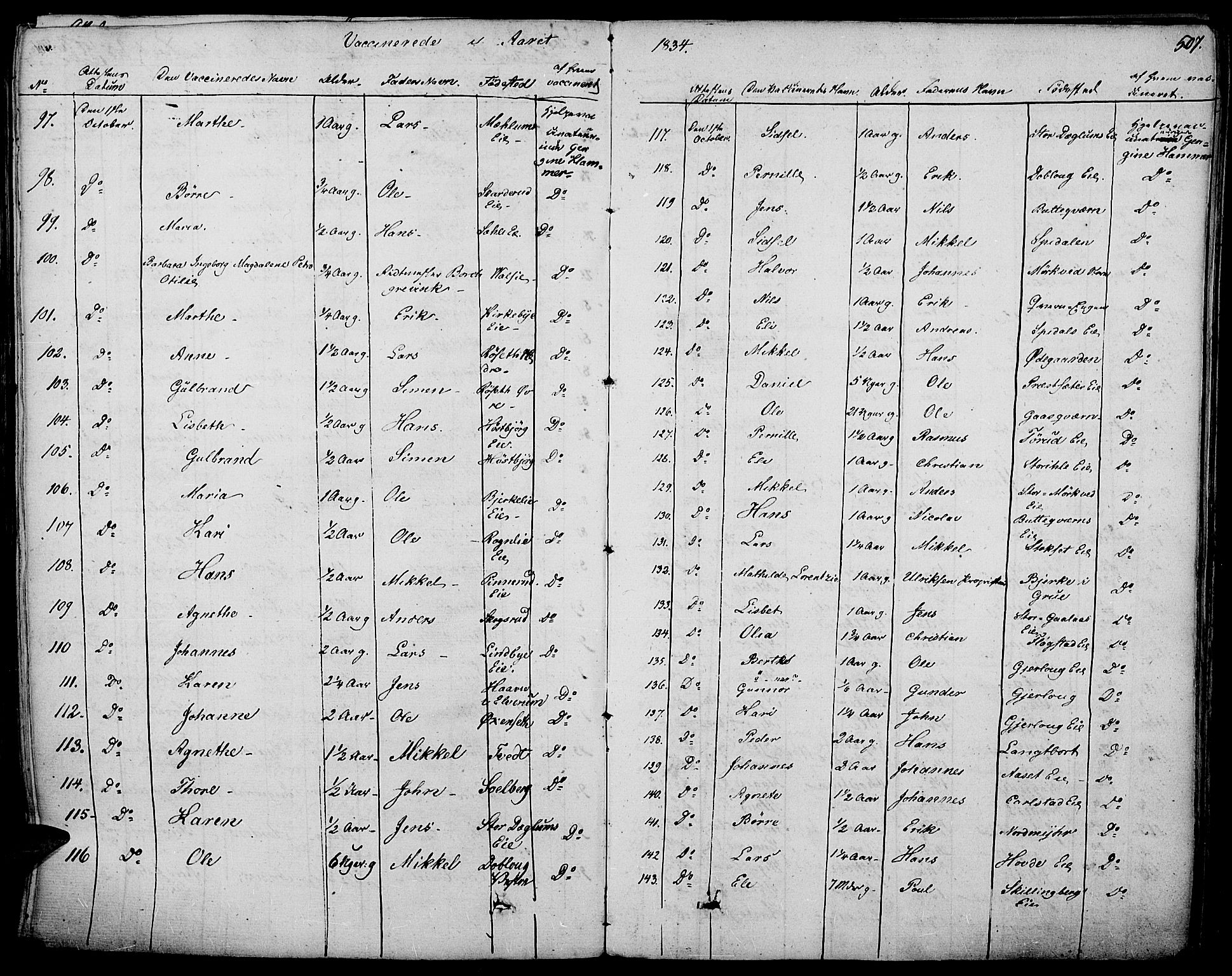 Vang prestekontor, Hedmark, SAH/PREST-008/H/Ha/Haa/L0009: Parish register (official) no. 9, 1826-1841, p. 507