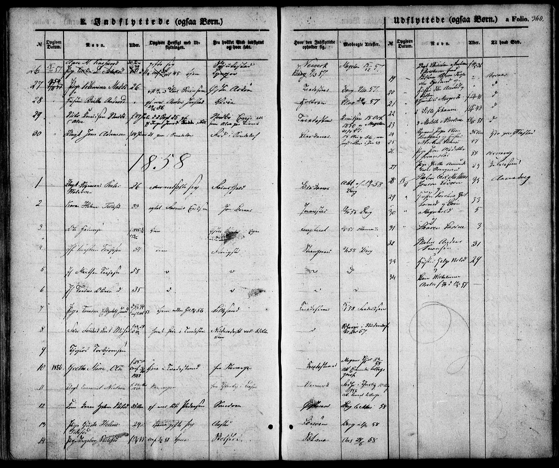 Holt sokneprestkontor, AV/SAK-1111-0021/F/Fa/L0008: Parish register (official) no. A 8, 1849-1860, p. 360