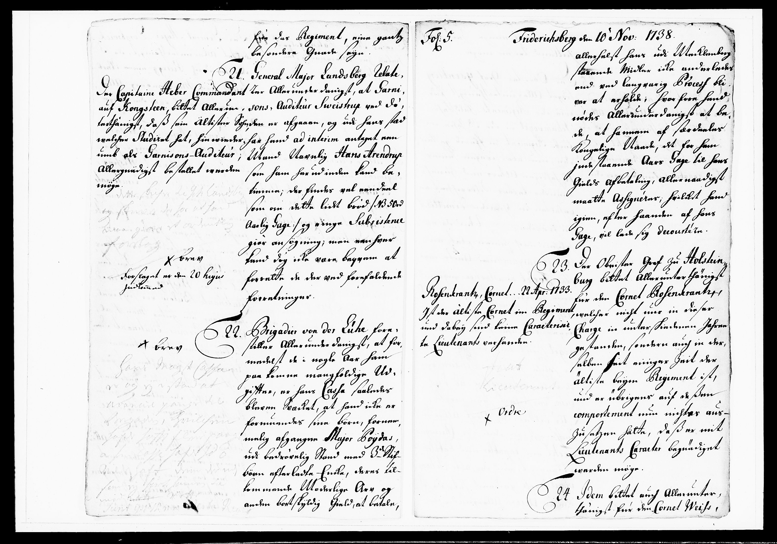 Krigskollegiet, Krigskancelliet, DRA/A-0006/-/1143-1150: Refererede sager, 1738, p. 473