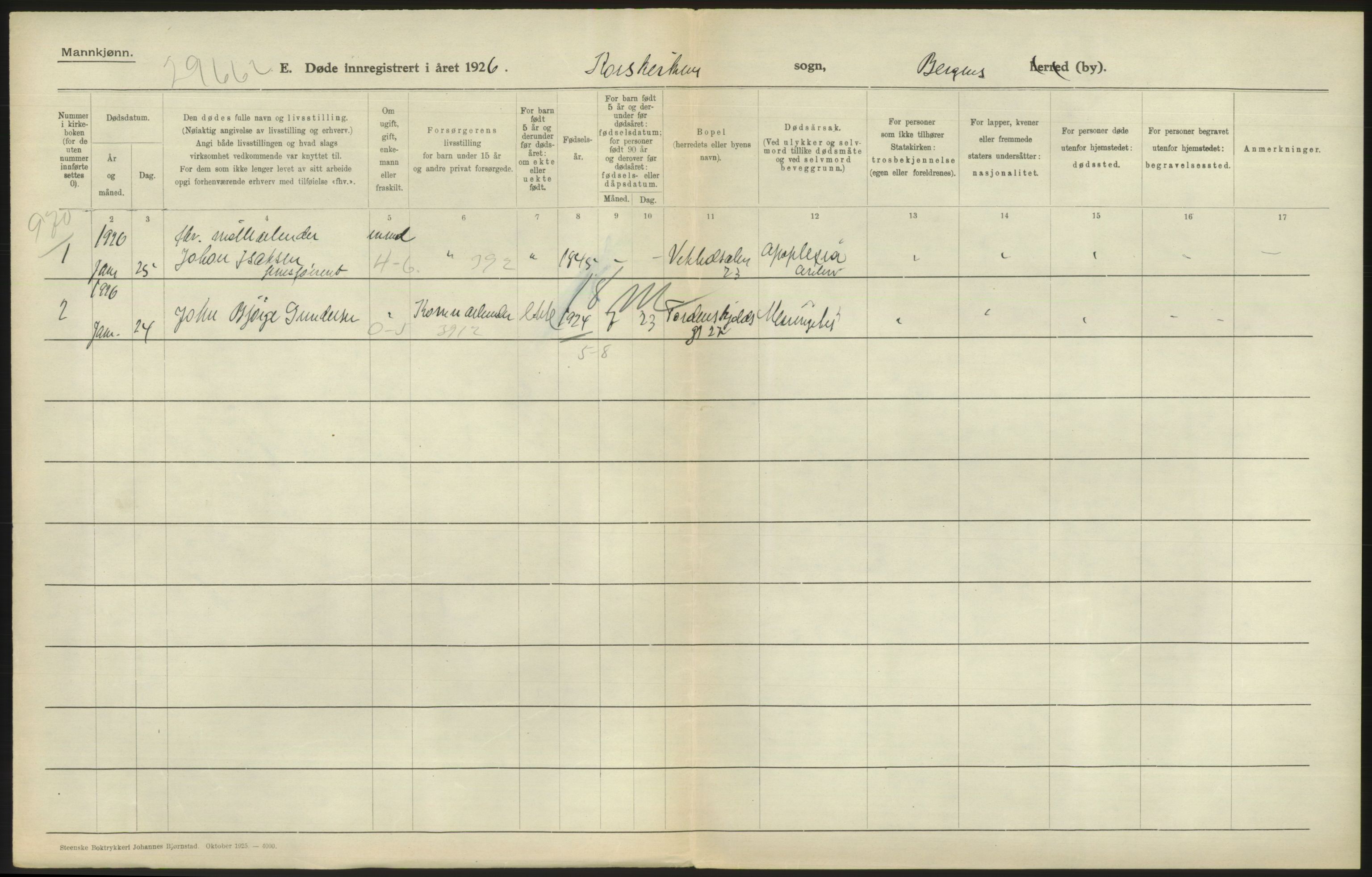 Statistisk sentralbyrå, Sosiodemografiske emner, Befolkning, RA/S-2228/D/Df/Dfc/Dfcf/L0028: Bergen: Gifte, døde, dødfødte., 1926, p. 624