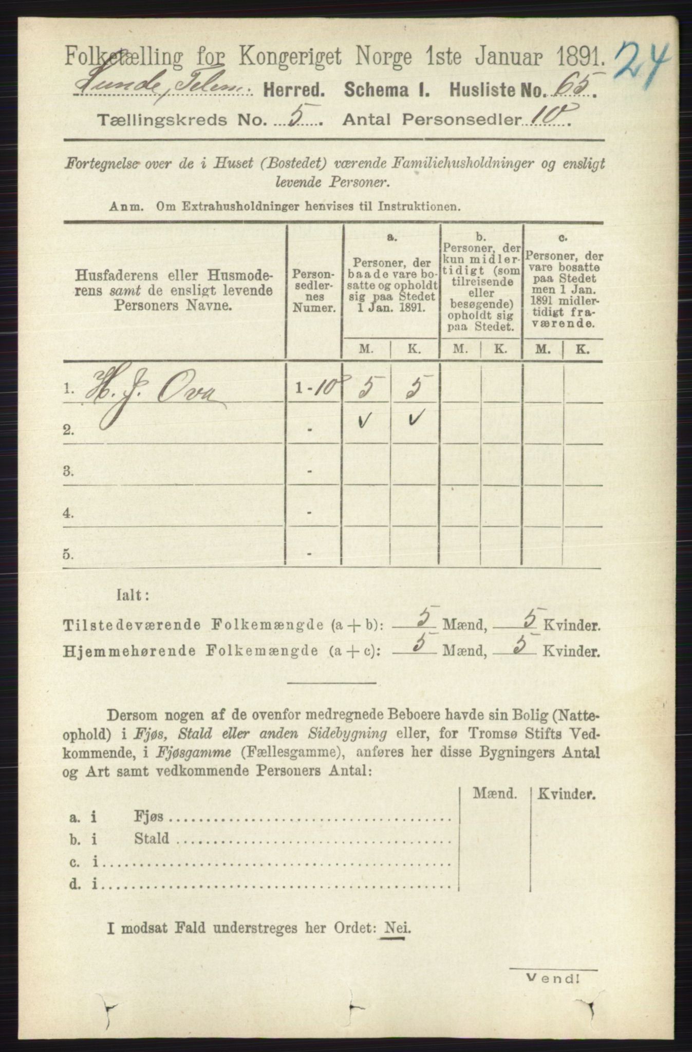 RA, 1891 census for 0820 Lunde, 1891, p. 1518