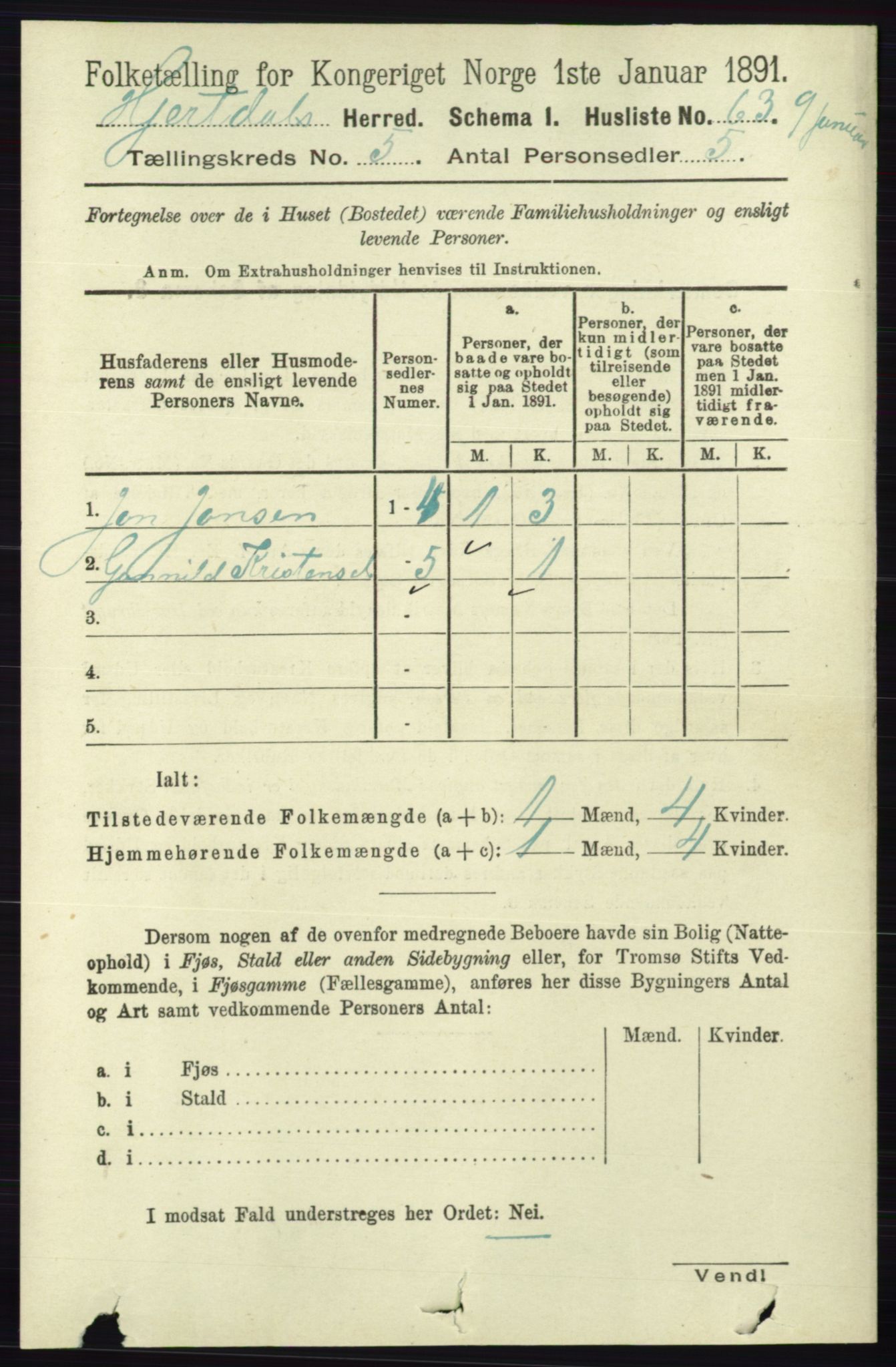 RA, 1891 census for 0827 Hjartdal, 1891, p. 1806