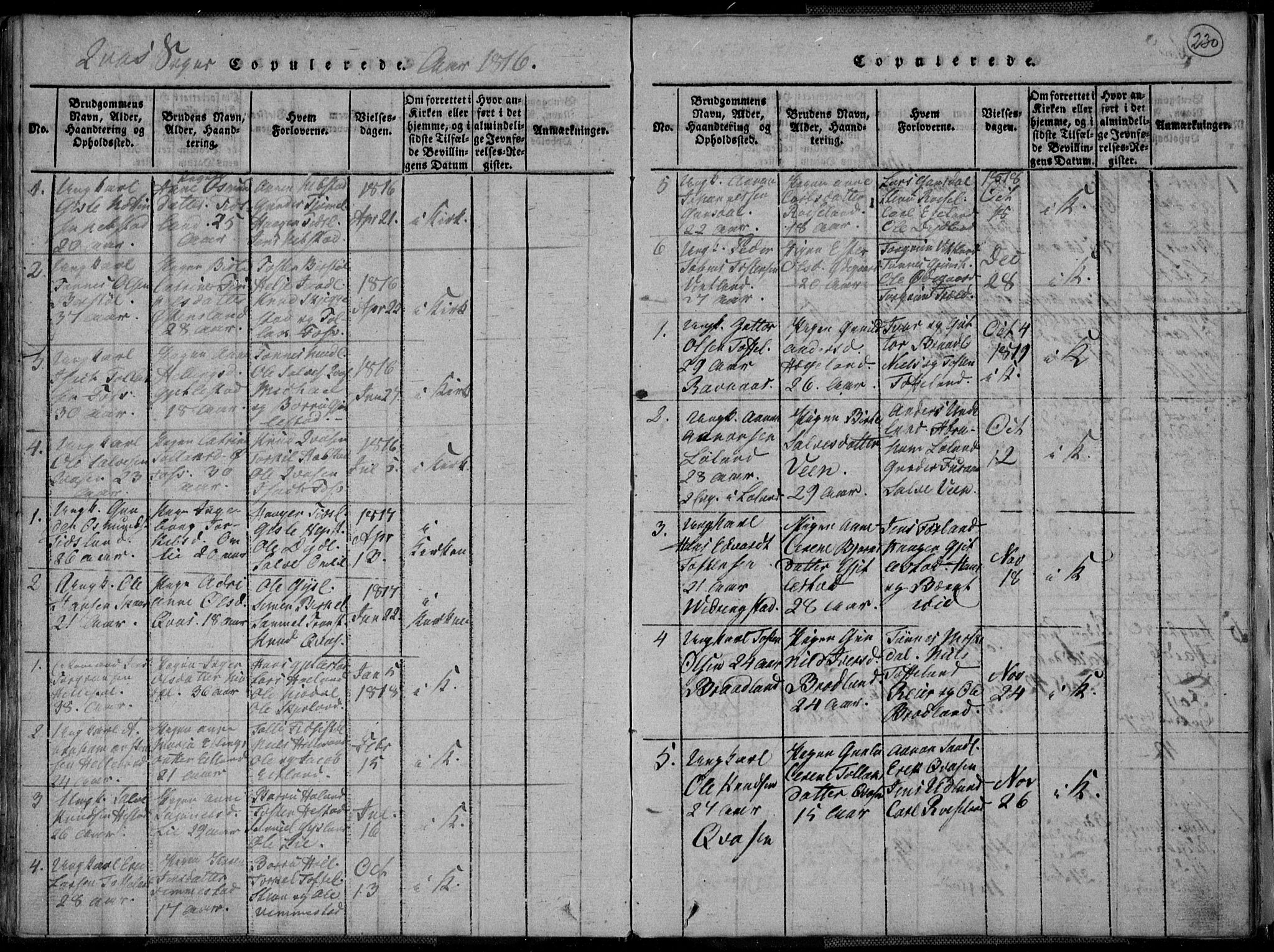 Lyngdal sokneprestkontor, SAK/1111-0029/F/Fa/Fac/L0006: Parish register (official) no. A 6, 1815-1825, p. 230