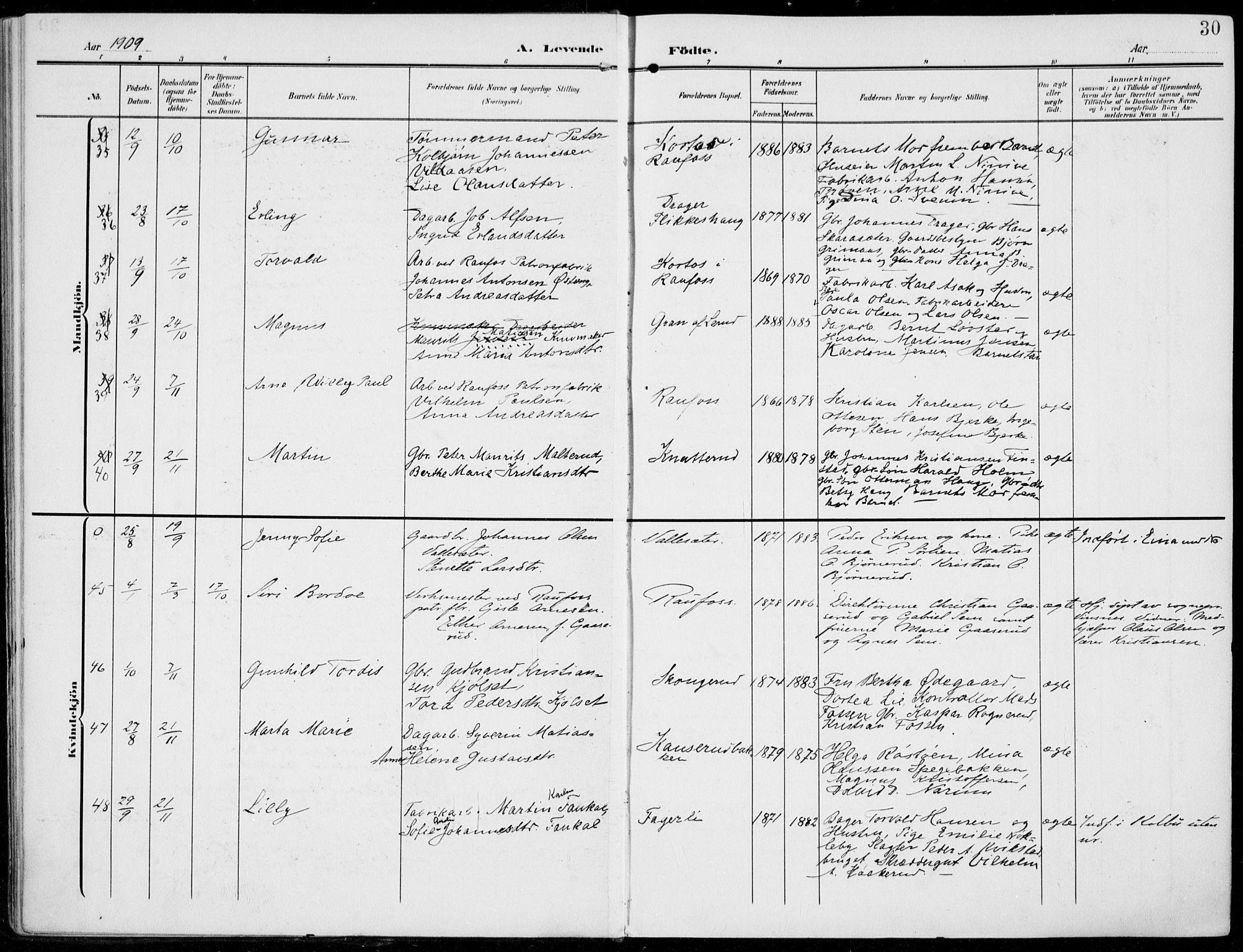 Vestre Toten prestekontor, AV/SAH-PREST-108/H/Ha/Haa/L0014: Parish register (official) no. 14, 1907-1920, p. 30