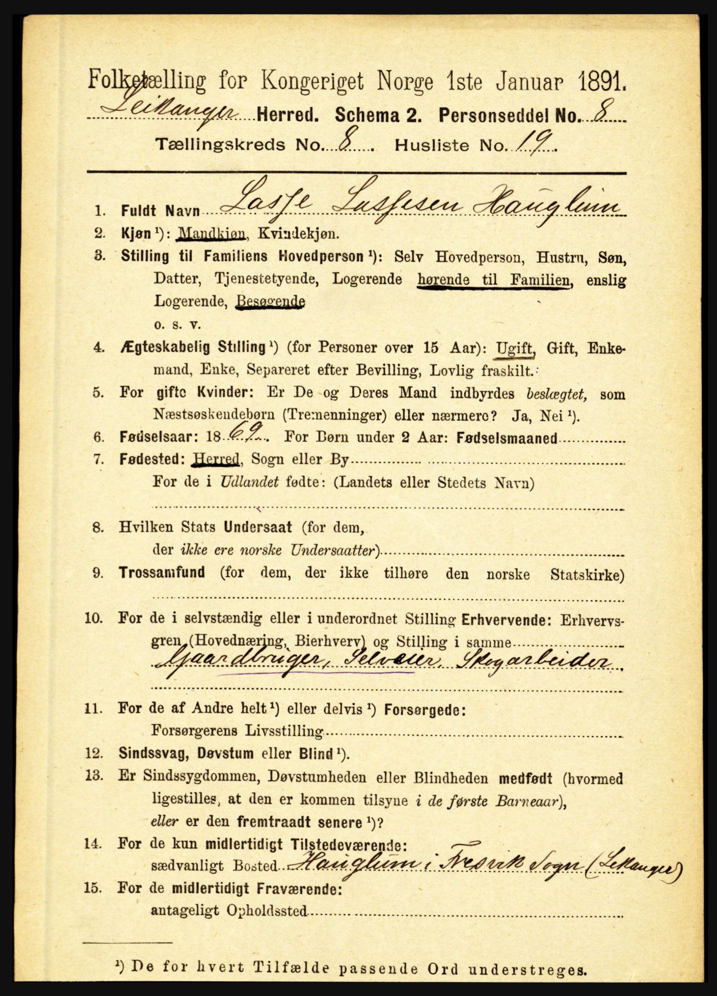 RA, 1891 census for 1419 Leikanger, 1891, p. 1740